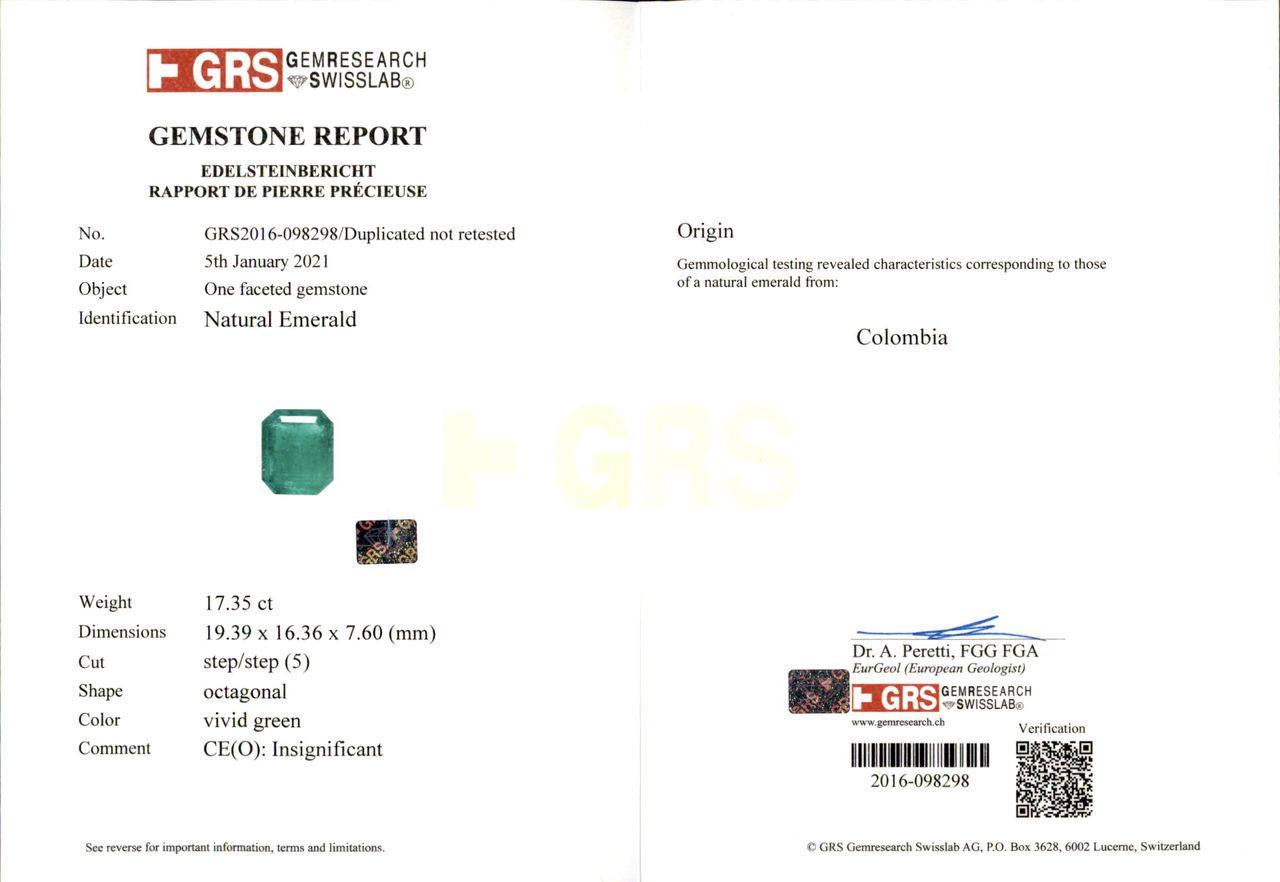 GRS-zertifizierter 17.35 Karat kolumbianischer Smaragd und Diamant Platinring (Smaragdschliff) im Angebot