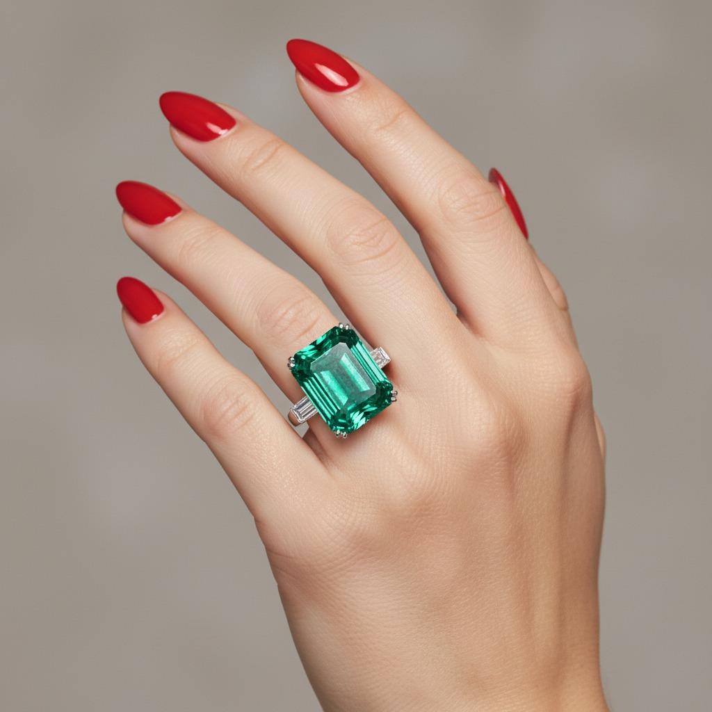 GRS-zertifizierter 17.35 Karat kolumbianischer Smaragd und Diamant Platinring (Zeitgenössisch) im Angebot