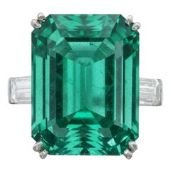 GRS Certified 17.35 Carat Colombian Emerald and Diamond Platinum Ring