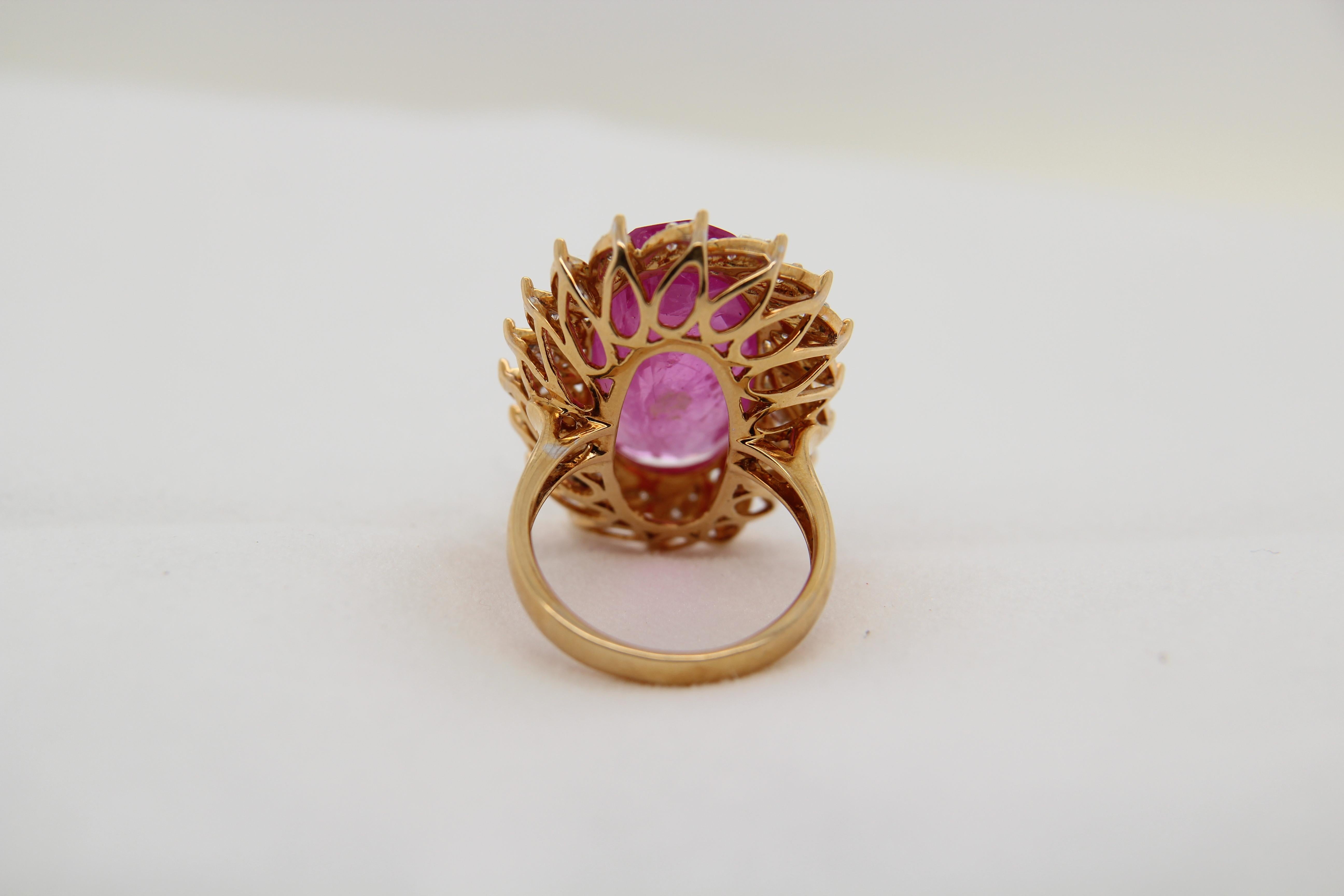 GRS Certified 17.58 Carat Burmese Pink Sapphire Ring Cocktail Ring In New Condition For Sale In Bangkok, TH