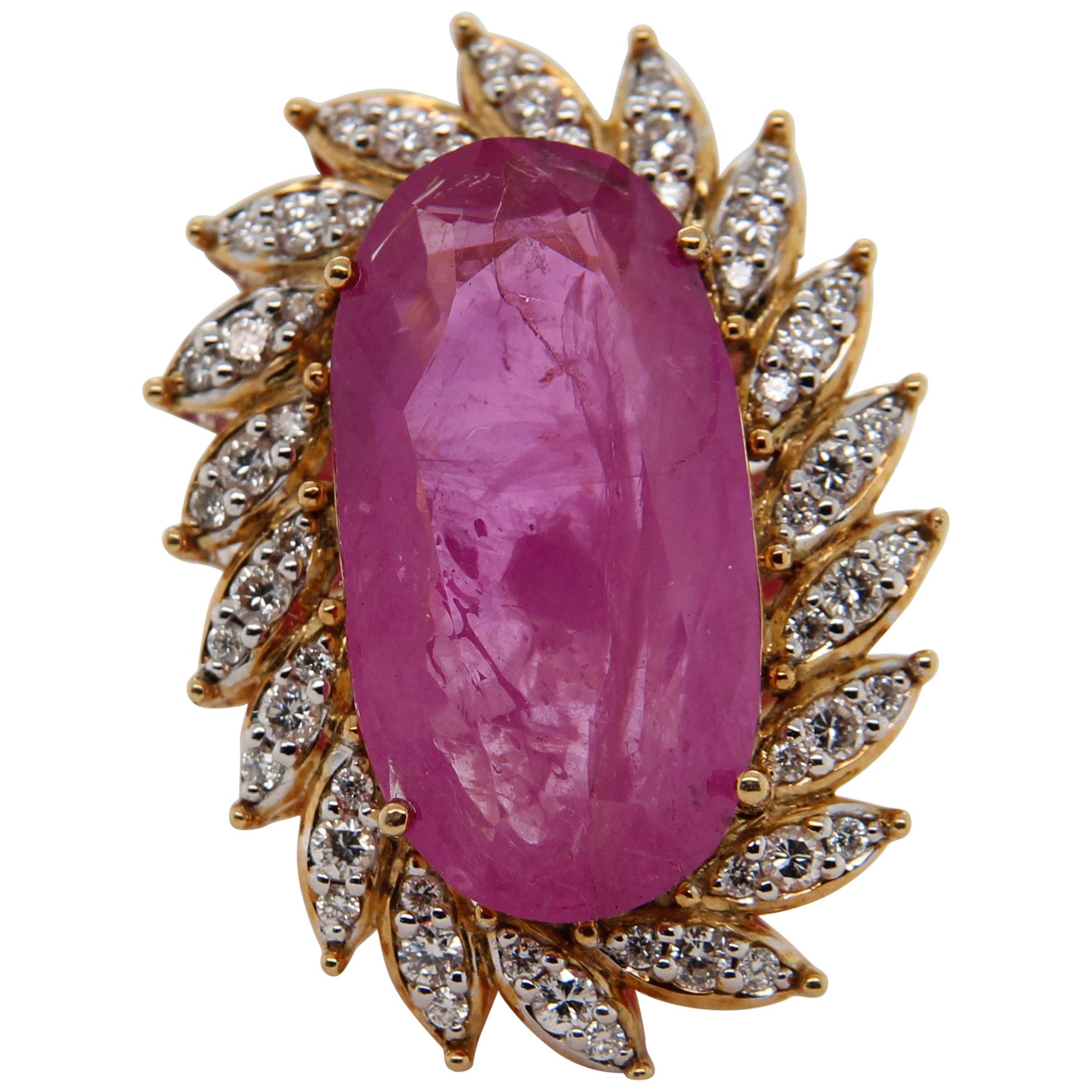 GRS Certified 17.58 Carat Burmese Pink Sapphire Ring Cocktail Ring For Sale