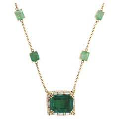 GRS Certified 17.85 Carat Emerald & Diamond Filigree 14K Yellow Gold Necklace