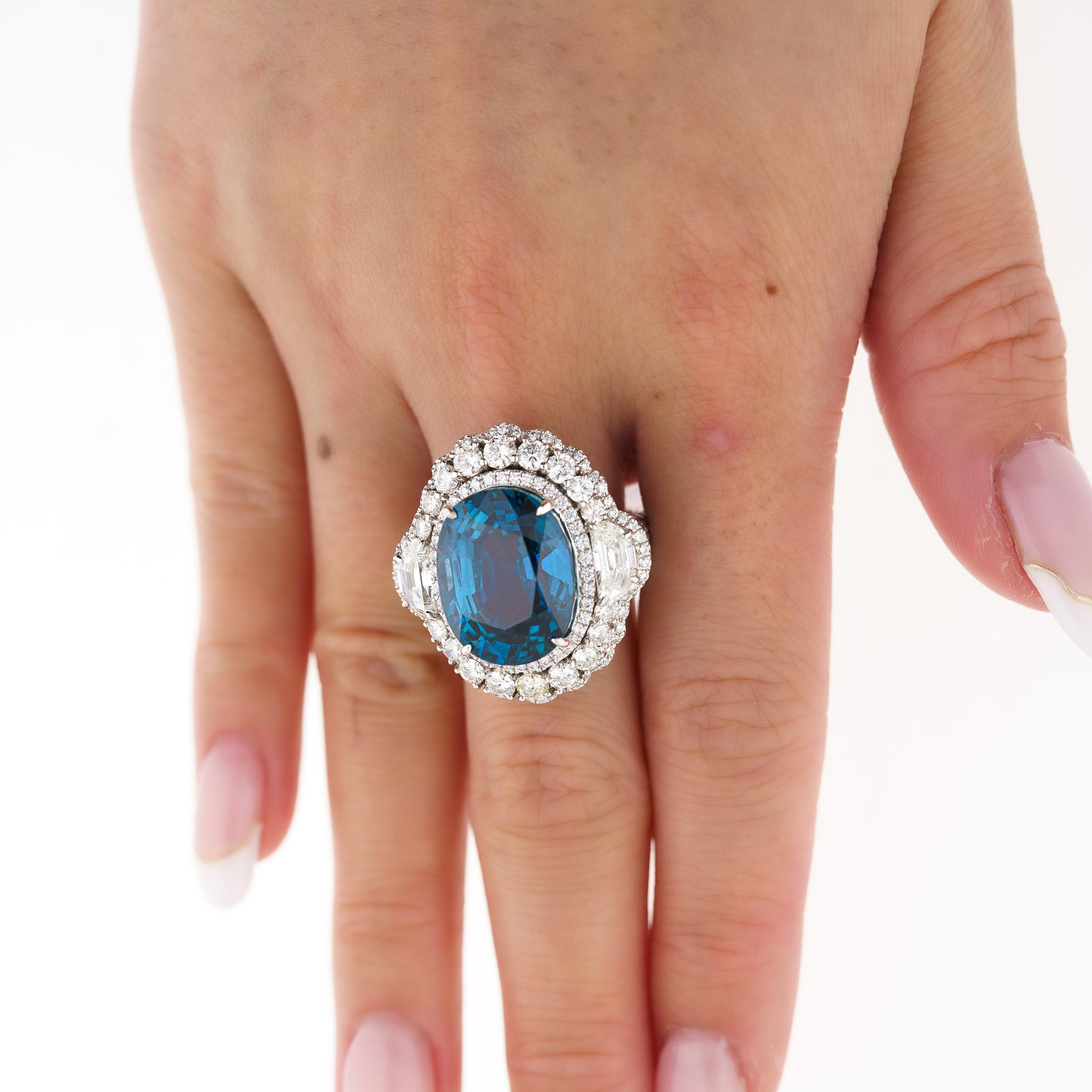GRS-zertifizierter 18 Karat unbehandelter Mogok Burma-Ring mit blauem Saphir und Diamant im Ovalschliff im Angebot 5