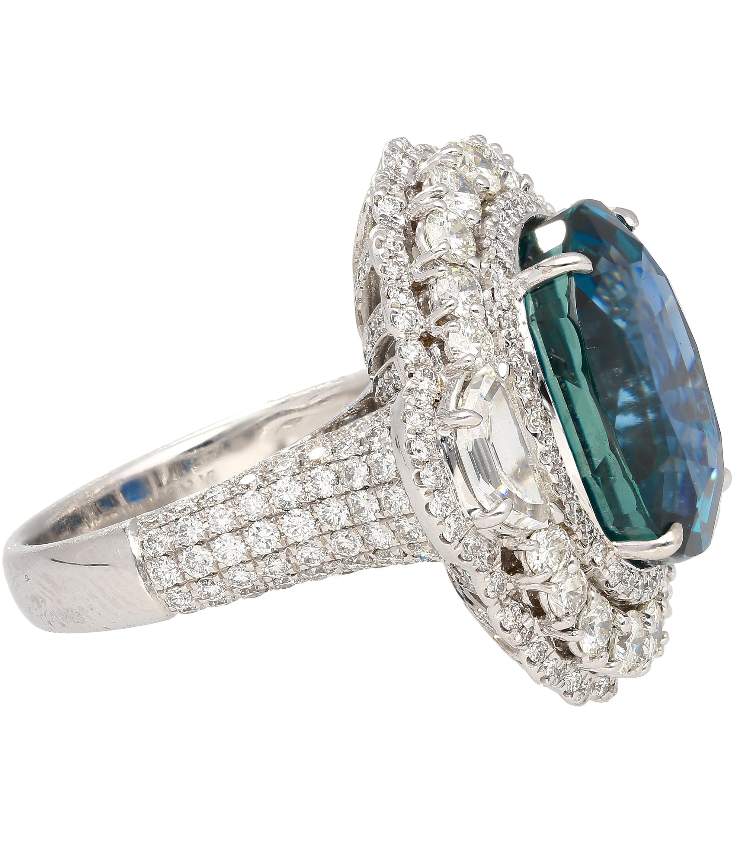 GRS Certified 18 Carat No Heat Mogok Burma Oval Cut Blue Sapphire & Diamond Ring In New Condition For Sale In Miami, FL