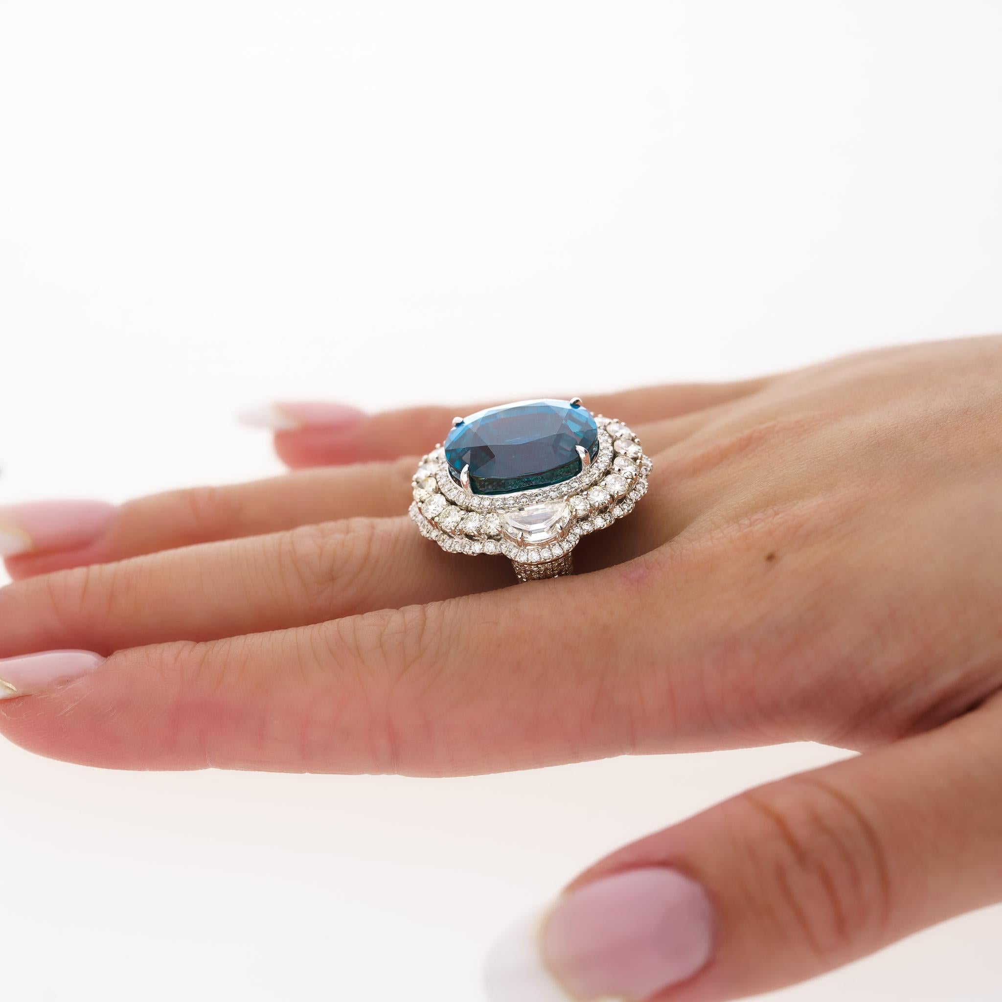 GRS-zertifizierter 18 Karat unbehandelter Mogok Burma-Ring mit blauem Saphir und Diamant im Ovalschliff im Angebot 3