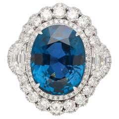 GRS-zertifizierter 18 Karat unbehandelter Mogok Burma-Ring mit blauem Saphir und Diamant im Ovalschliff