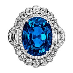 GRS Certified 18 Carat Oval-Cut No Heat Burma Sapphire and Diamond 18K Ring