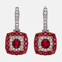 GRS Certified 1.82 Carat Burma Ruby Pigeon Bood And Diamond Earrings In 18k WG