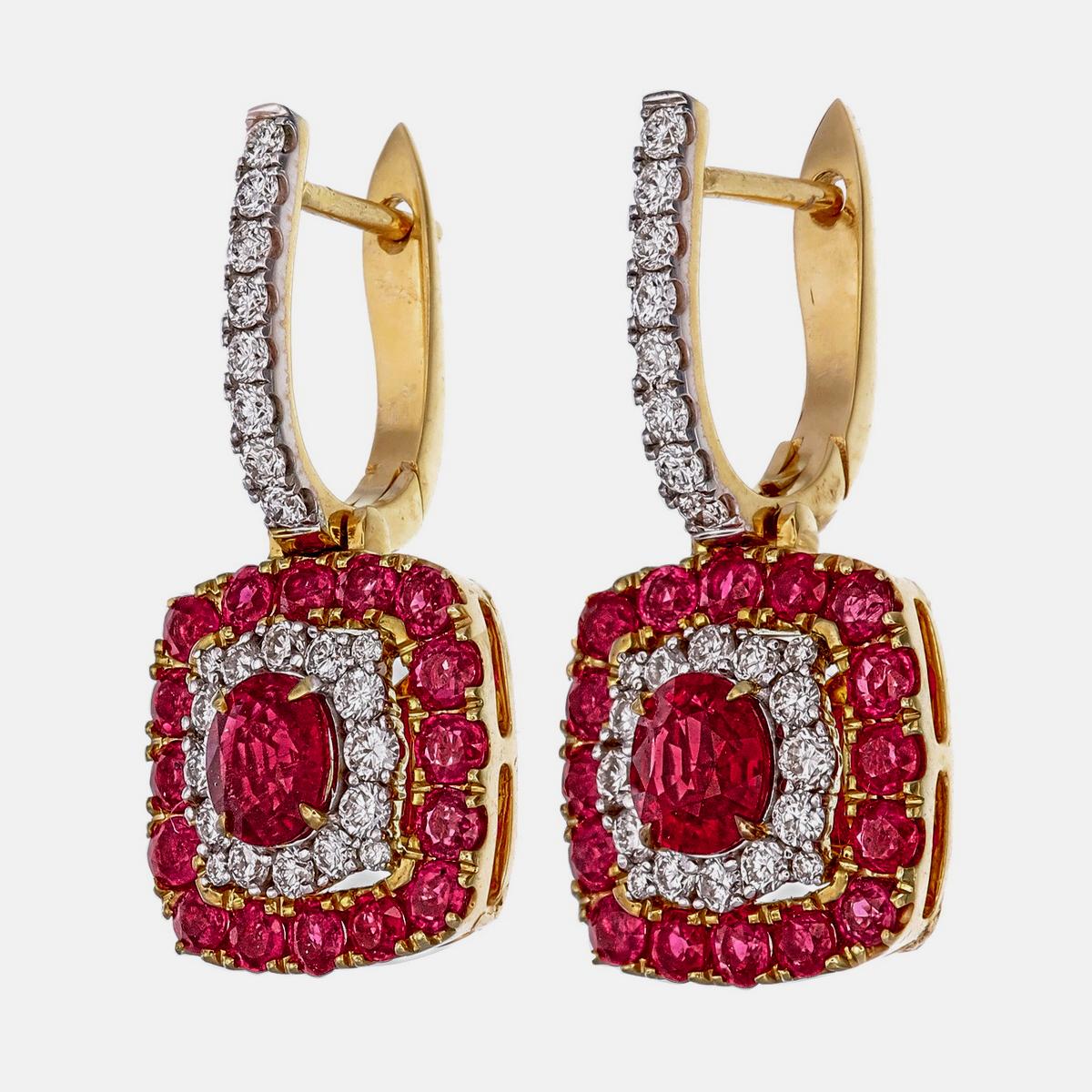 Modernista Orecchini con diamanti e rubino di Birmania certificati GRS da 1,82 carati in 18k WG in vendita