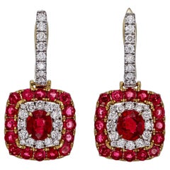 GRS Certified 1.82 Carat Burma Ruby Pigeon Bood And Diamond Earrings In 18k WG