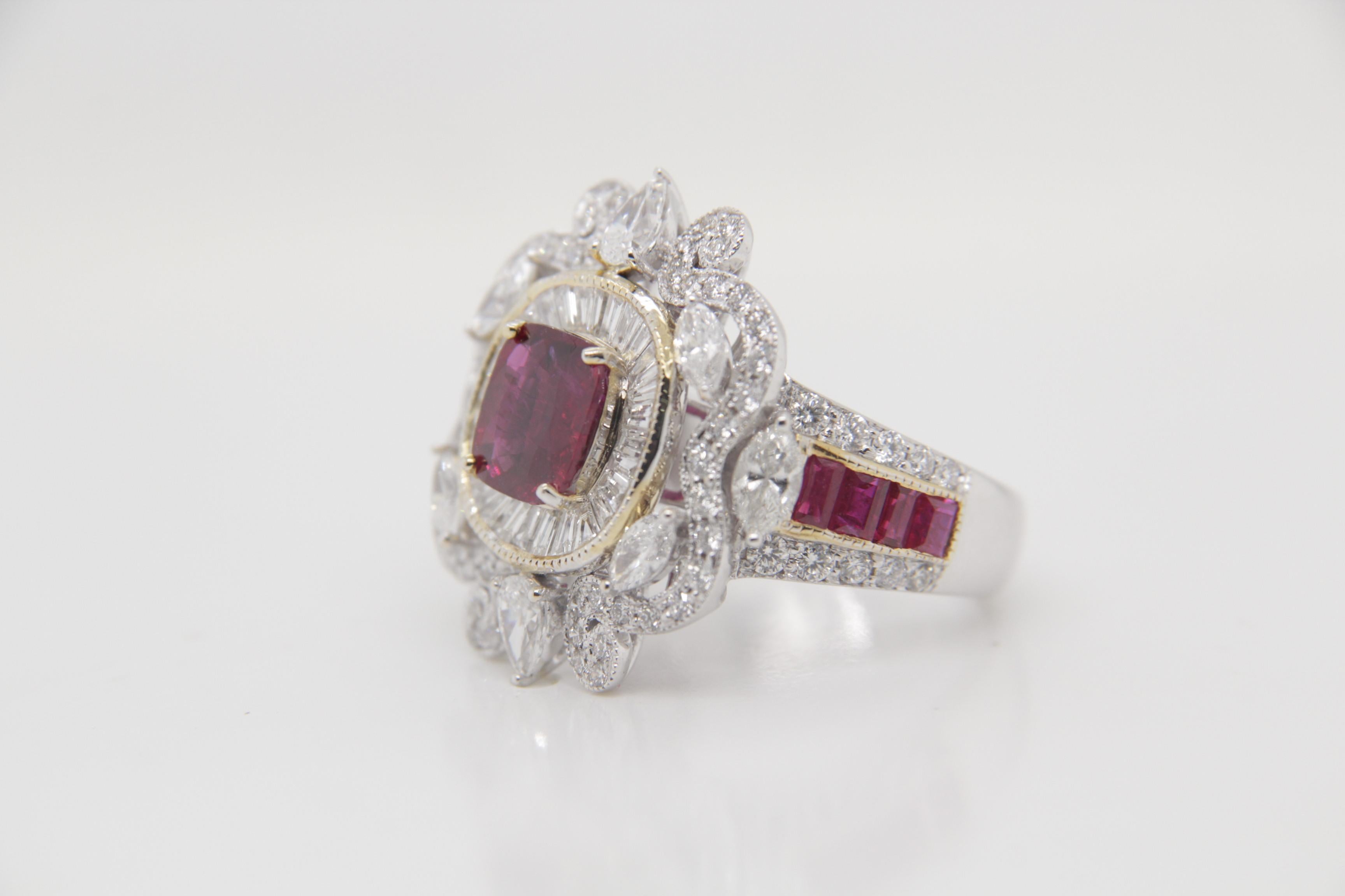 GRS Certified 1.83 Carat Burmese Ruby No Heat Pigeon Blood Ring in 18k Gold In New Condition For Sale In Bangkok, TH