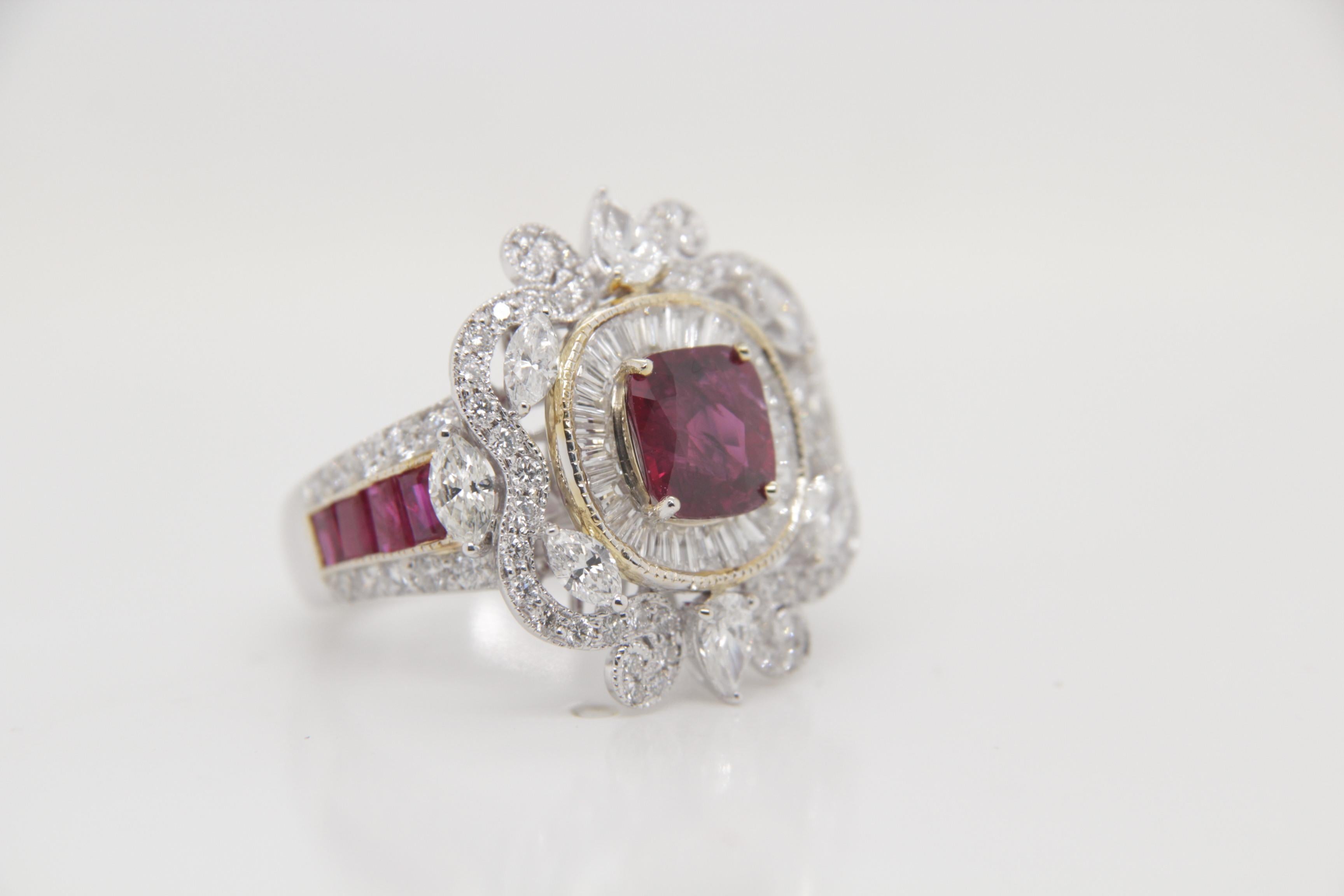 GRS Certified 1.83 Carat Burmese Ruby No Heat Pigeon Blood Ring in 18k Gold For Sale 1