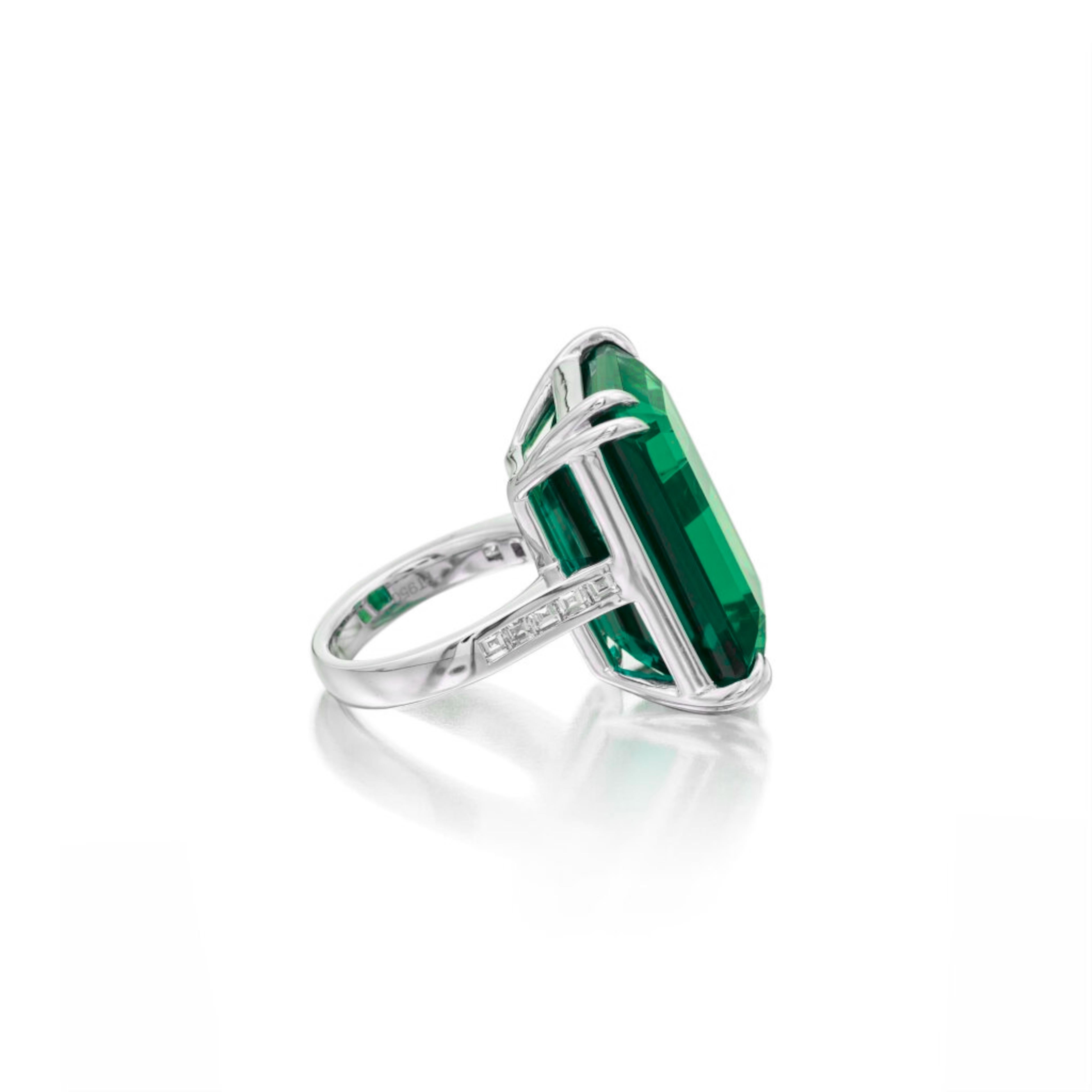 Contemporary GRS Certified 18.34 Carat COLOMBIAN No Oil Emerald Cut Diamond Ring For Sale