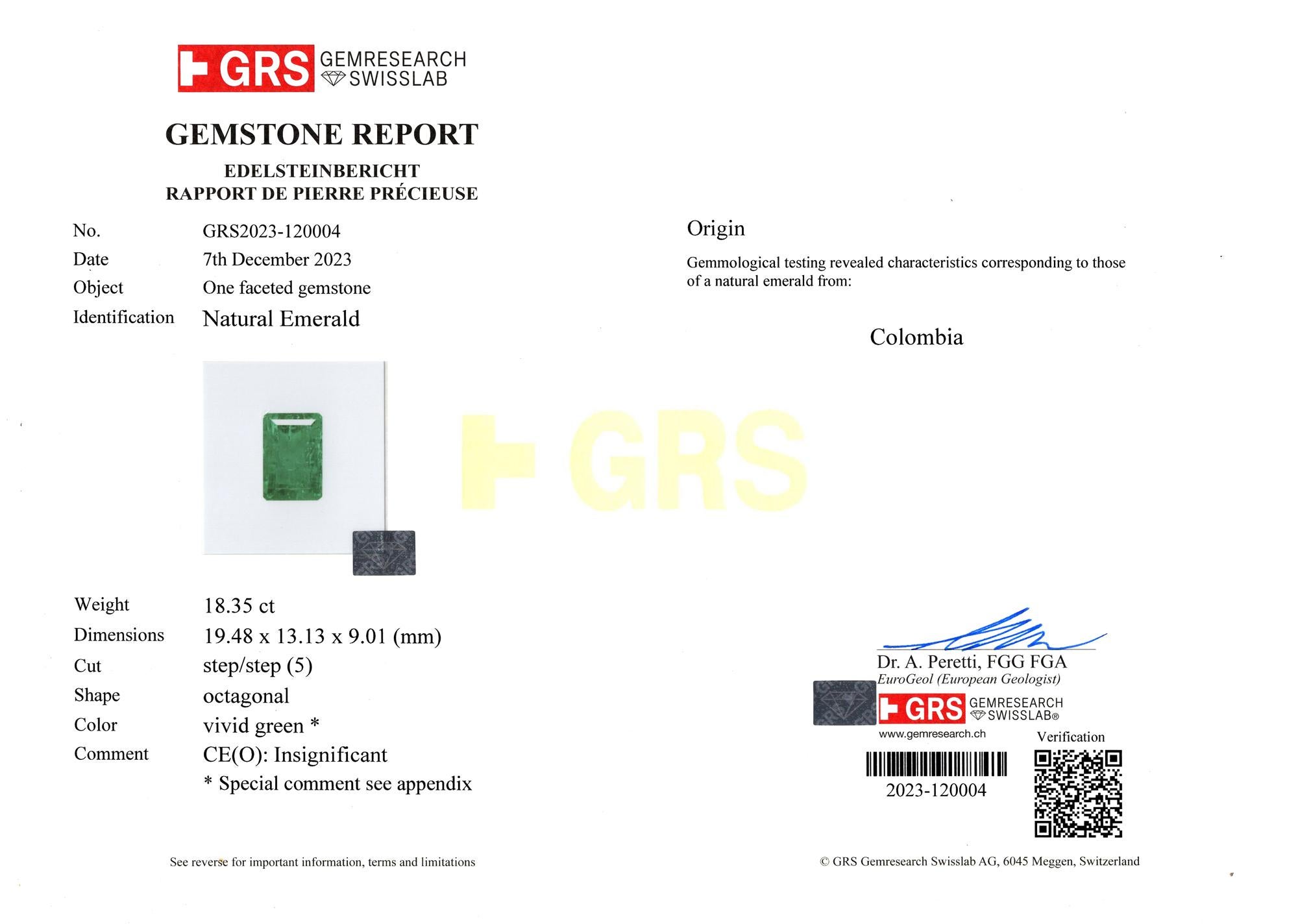 GRS Certified 18.34 Carat COLOMBIAN No Oil Emerald Cut Diamond Ring In New Condition For Sale In Chicago, IL