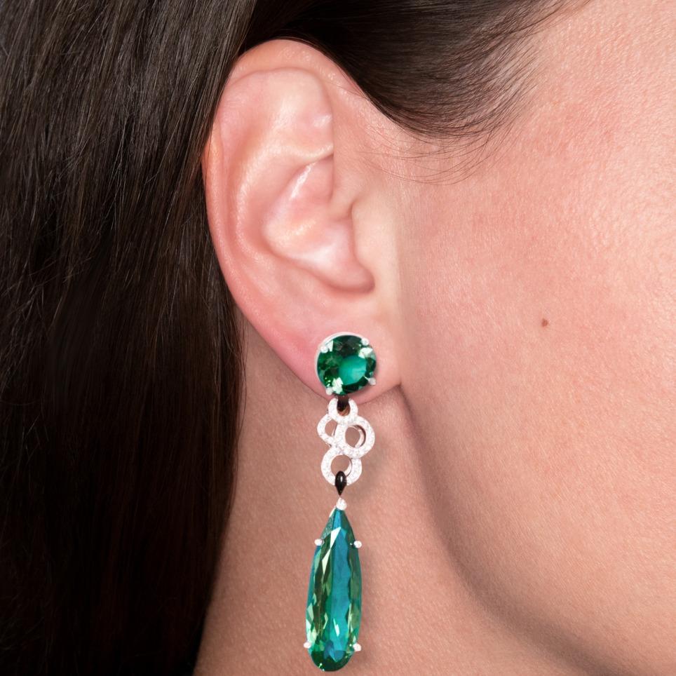 Women's or Men's GRS Certified 18.37 Ct. Large Minor Oil Emeralds Diamond Dangle Earrings For Sale