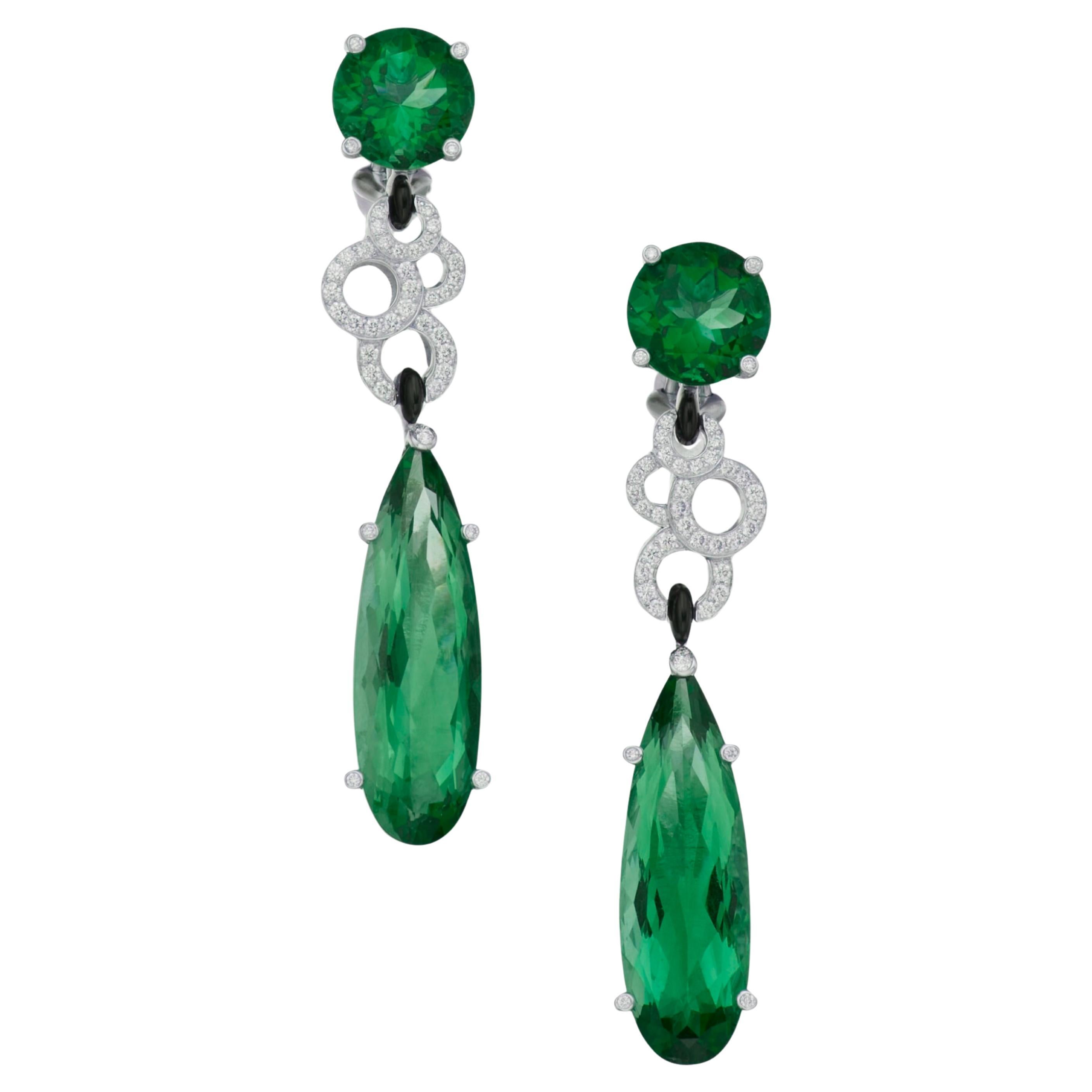 GRS Certified 18.37 Ct. Large Minor Oil Emeralds Diamond Dangle Earrings