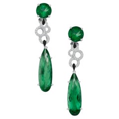 GRS Certified 18.37 Ct. Large Minor Oil Emeralds Diamond Dangle Earrings
