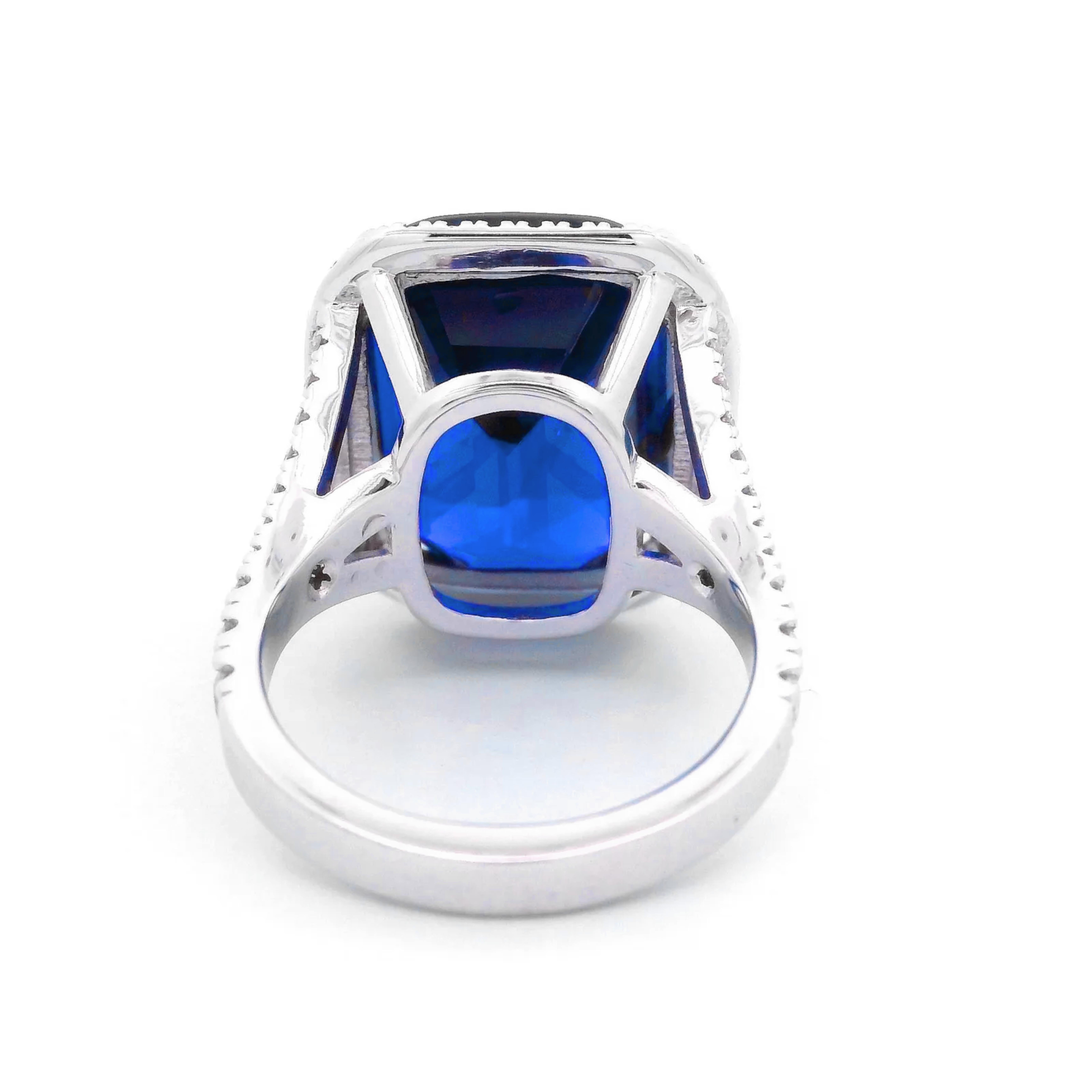 GRS-zertifizierter 18,61 Karat No-Heat Ring mit blauem Saphir (Kissenschliff) im Angebot