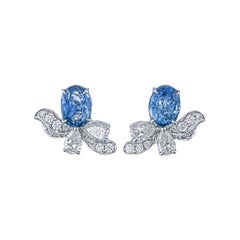 Boucles d'oreilles certifiées GRS 1.87 Carat Kashmir Blue Sapphire and Diamond en 18k WG