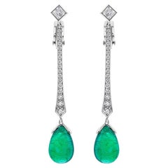 GRS Certified 18K Gold Green Zambian Emerald & 5/8 Carat Diamond Drop Earrings