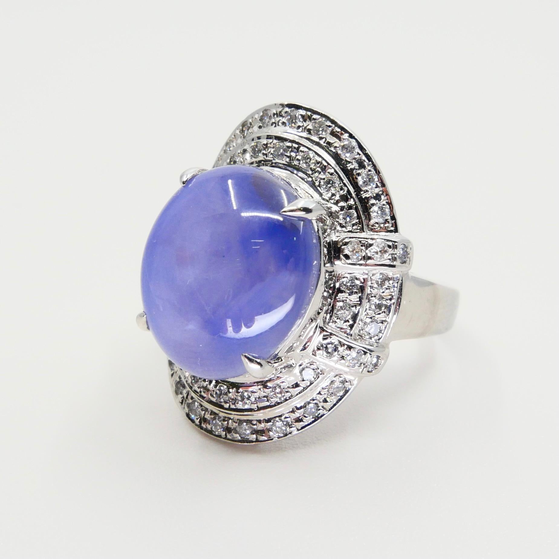 GRS Certified 19 Carats Pastel Blue Star Sapphire & Diamond Ring, Strong Star 5
