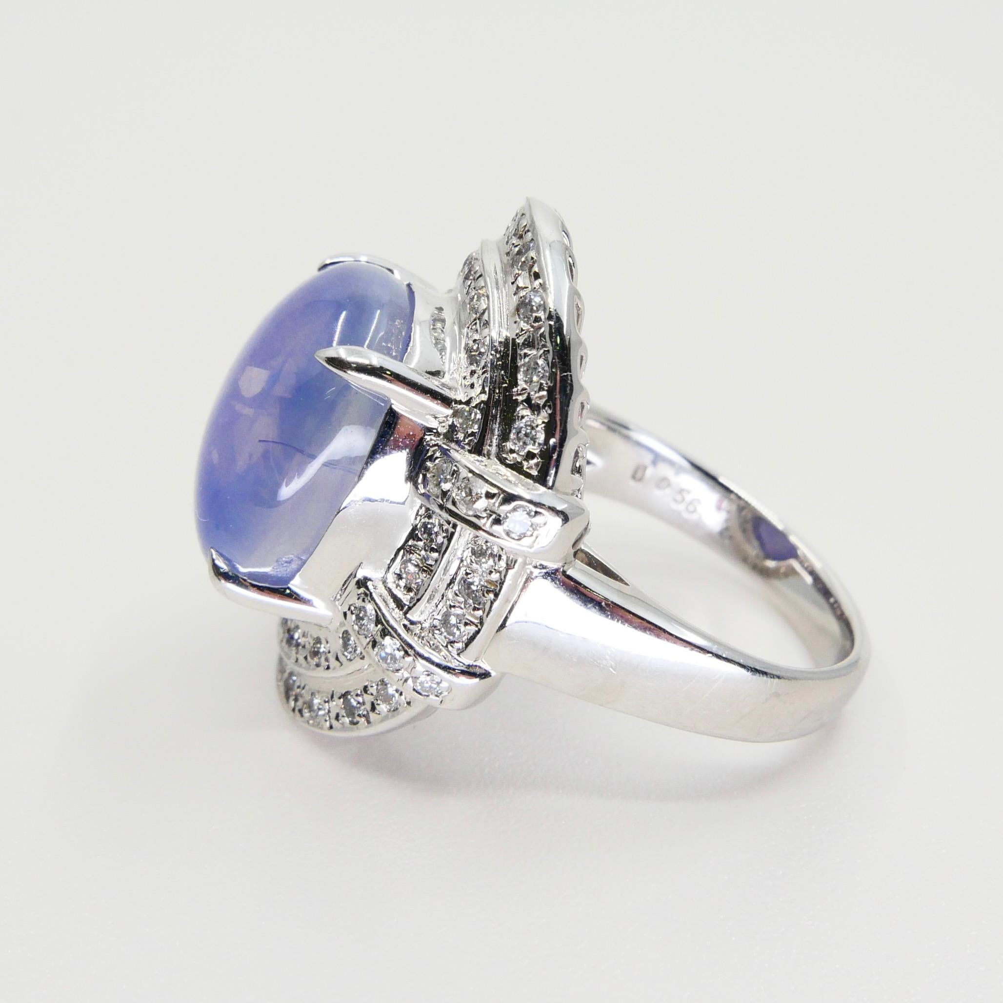 GRS Certified 19 Carats Pastel Blue Star Sapphire & Diamond Ring, Strong Star 7
