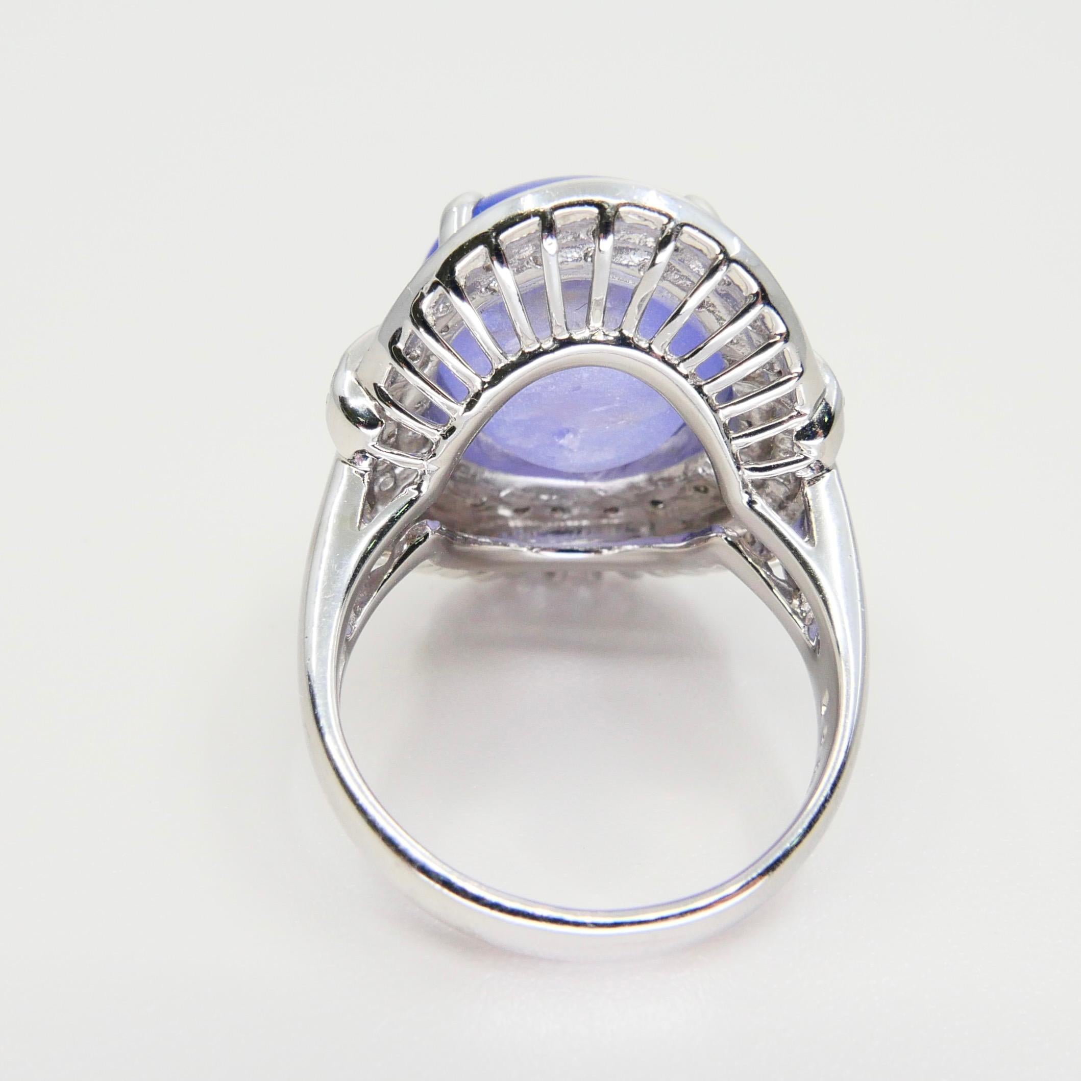 GRS Certified 19 Carats Pastel Blue Star Sapphire & Diamond Ring, Strong Star 9