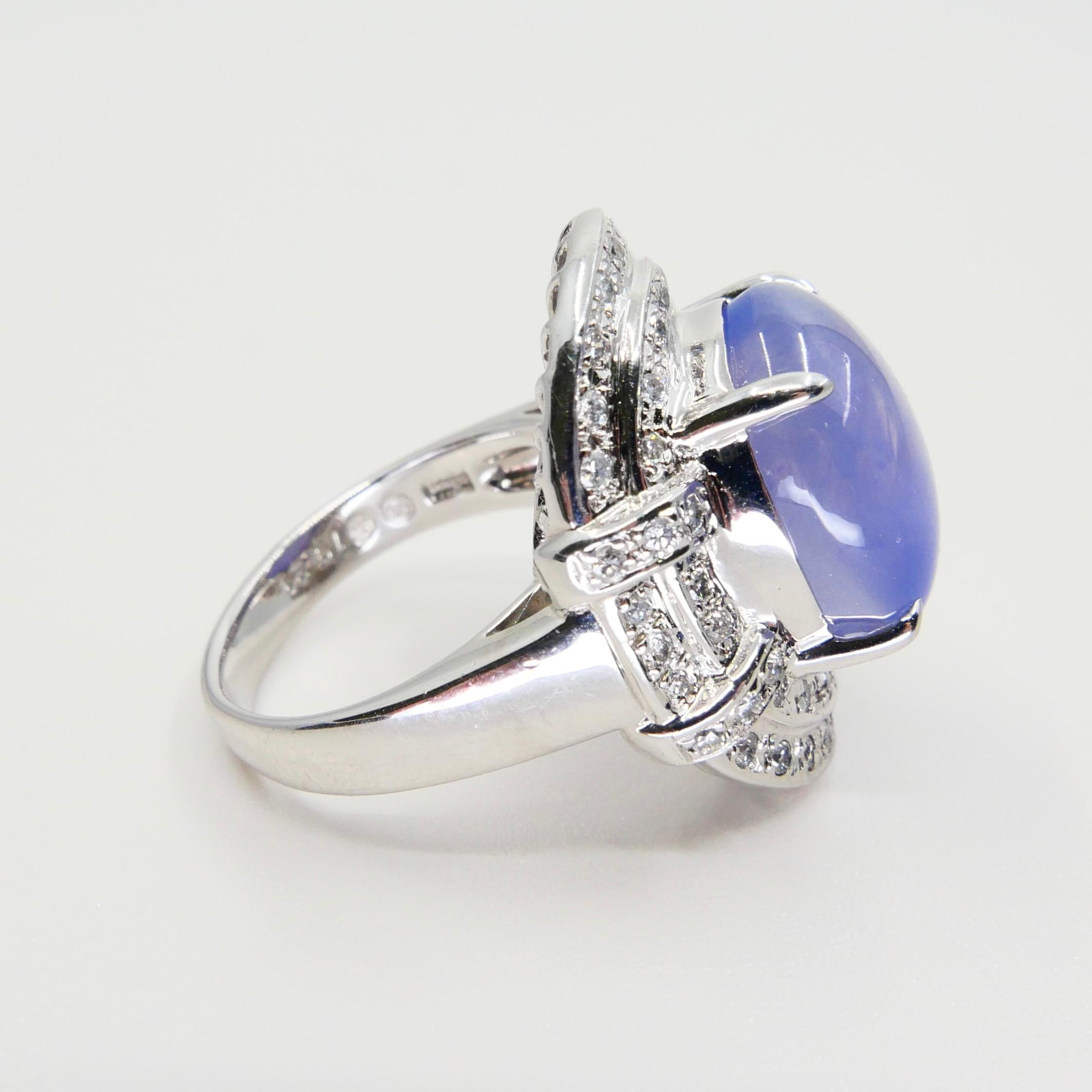GRS Certified 19 Carats Pastel Blue Star Sapphire & Diamond Ring, Strong Star 11