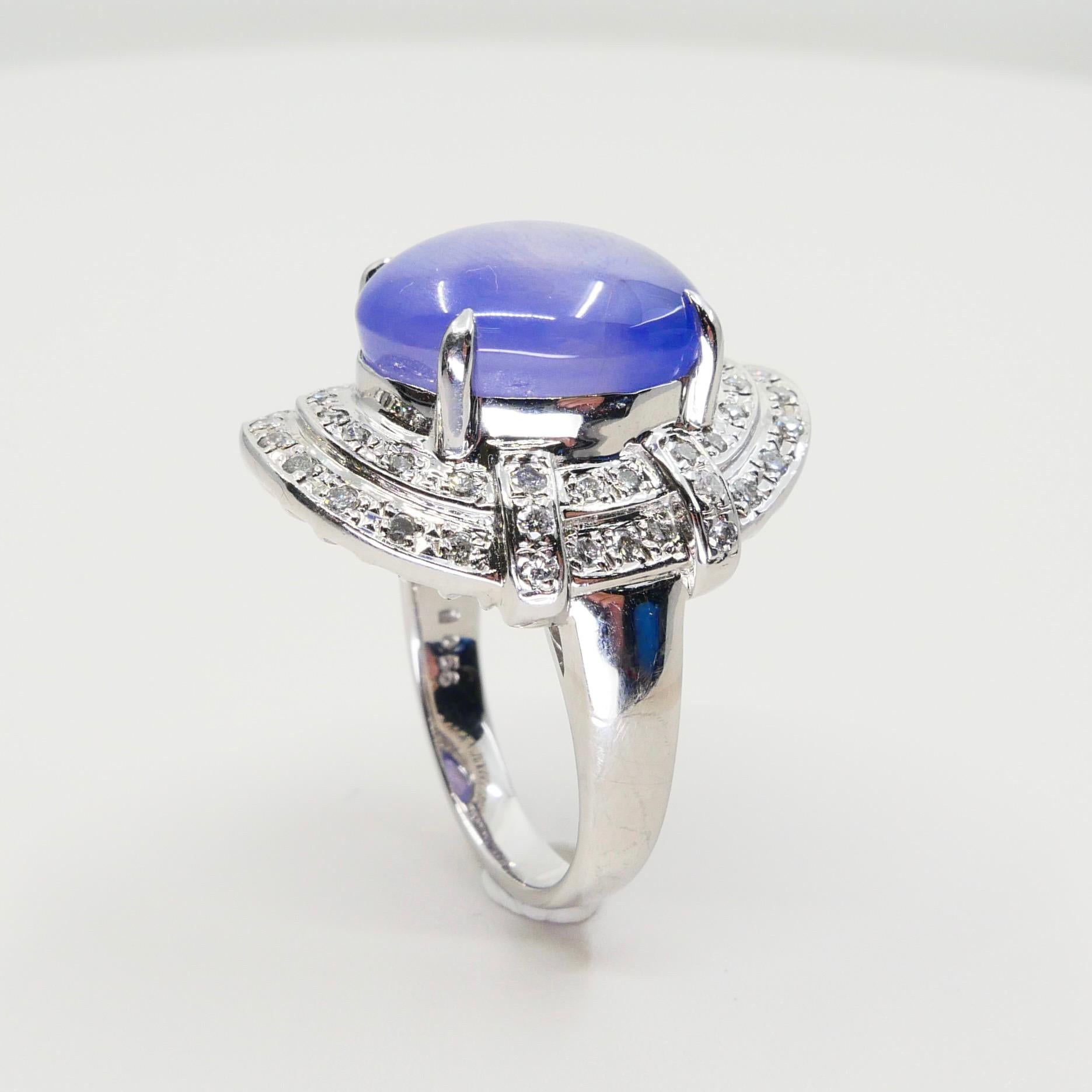 GRS Certified 19 Carats Pastel Blue Star Sapphire & Diamond Ring, Strong Star 13