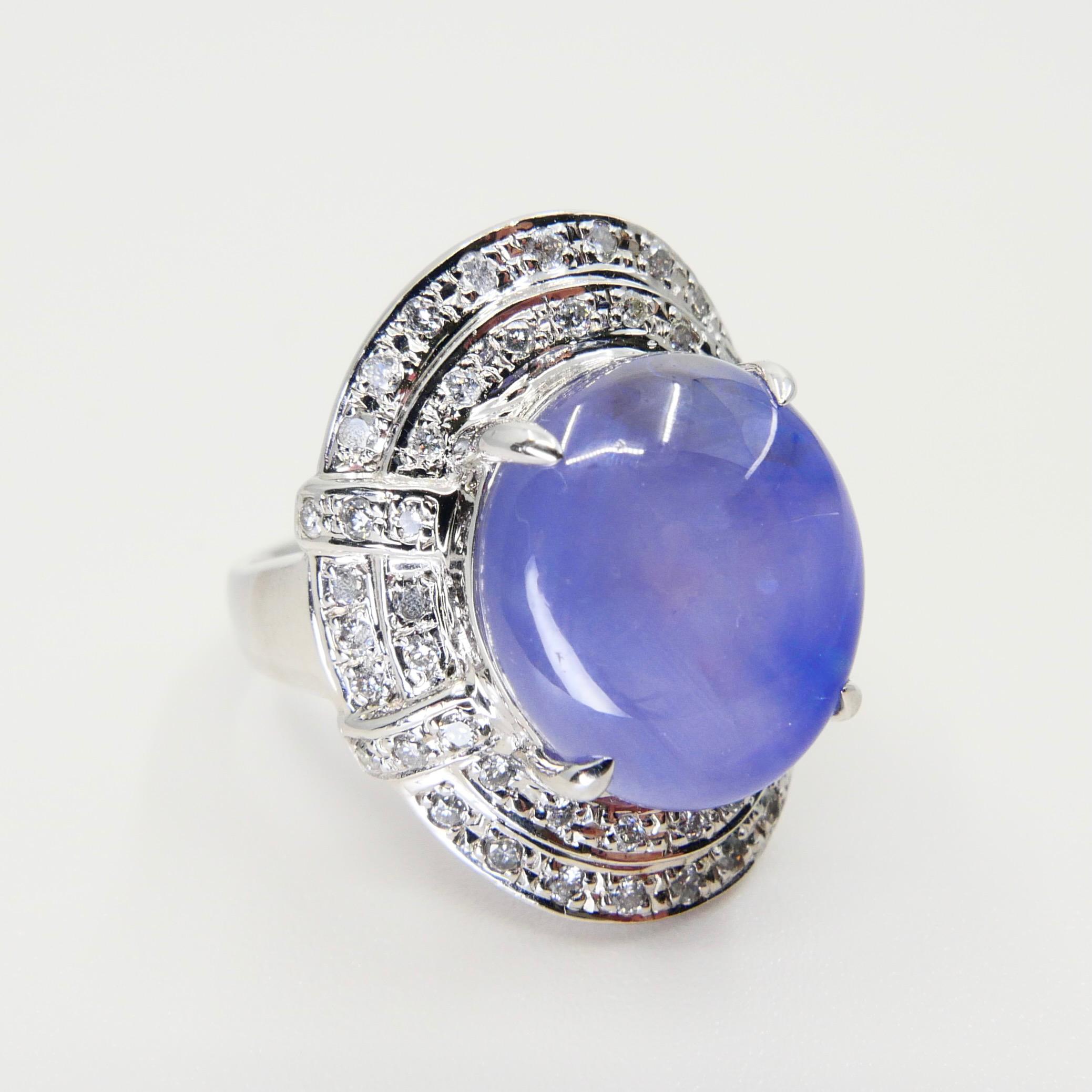 GRS Certified 19 Carats Pastel Blue Star Sapphire & Diamond Ring, Strong Star In Good Condition In Hong Kong, HK