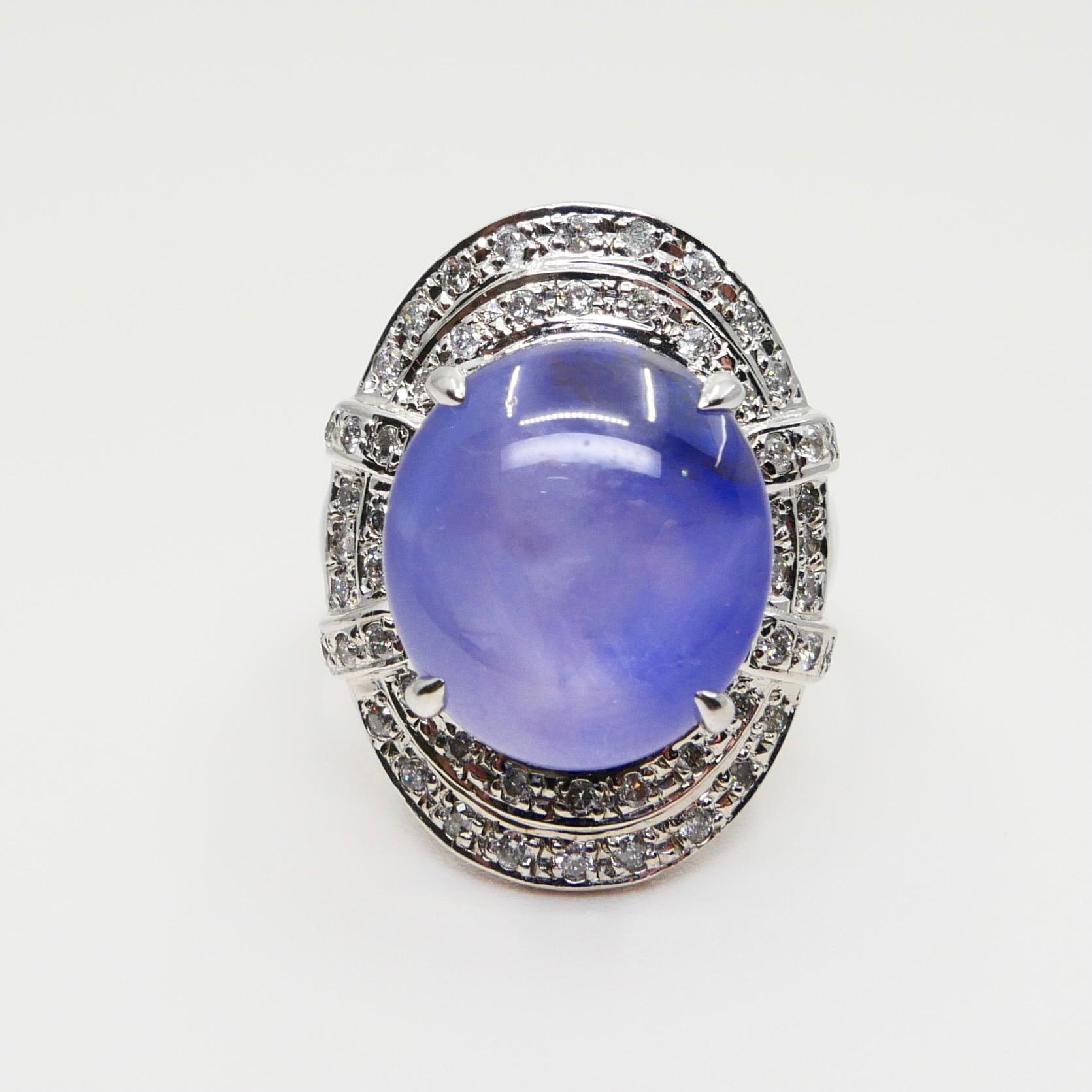 GRS Certified 19 Carats Pastel Blue Star Sapphire & Diamond Ring, Strong Star 3
