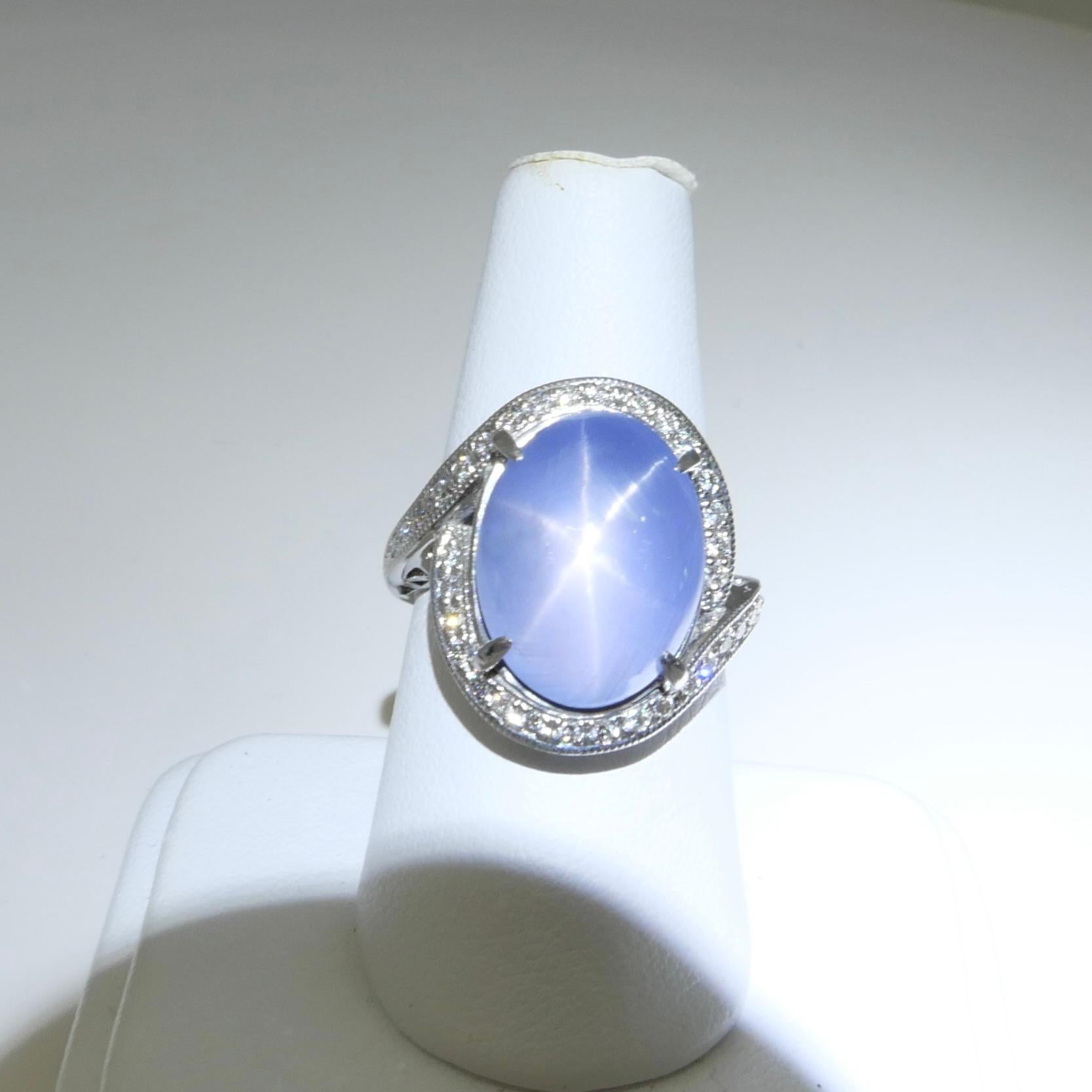 GRS Certified 19 Carats Star Sapphire & Diamond Ring by Tasaki, Strong Star 8