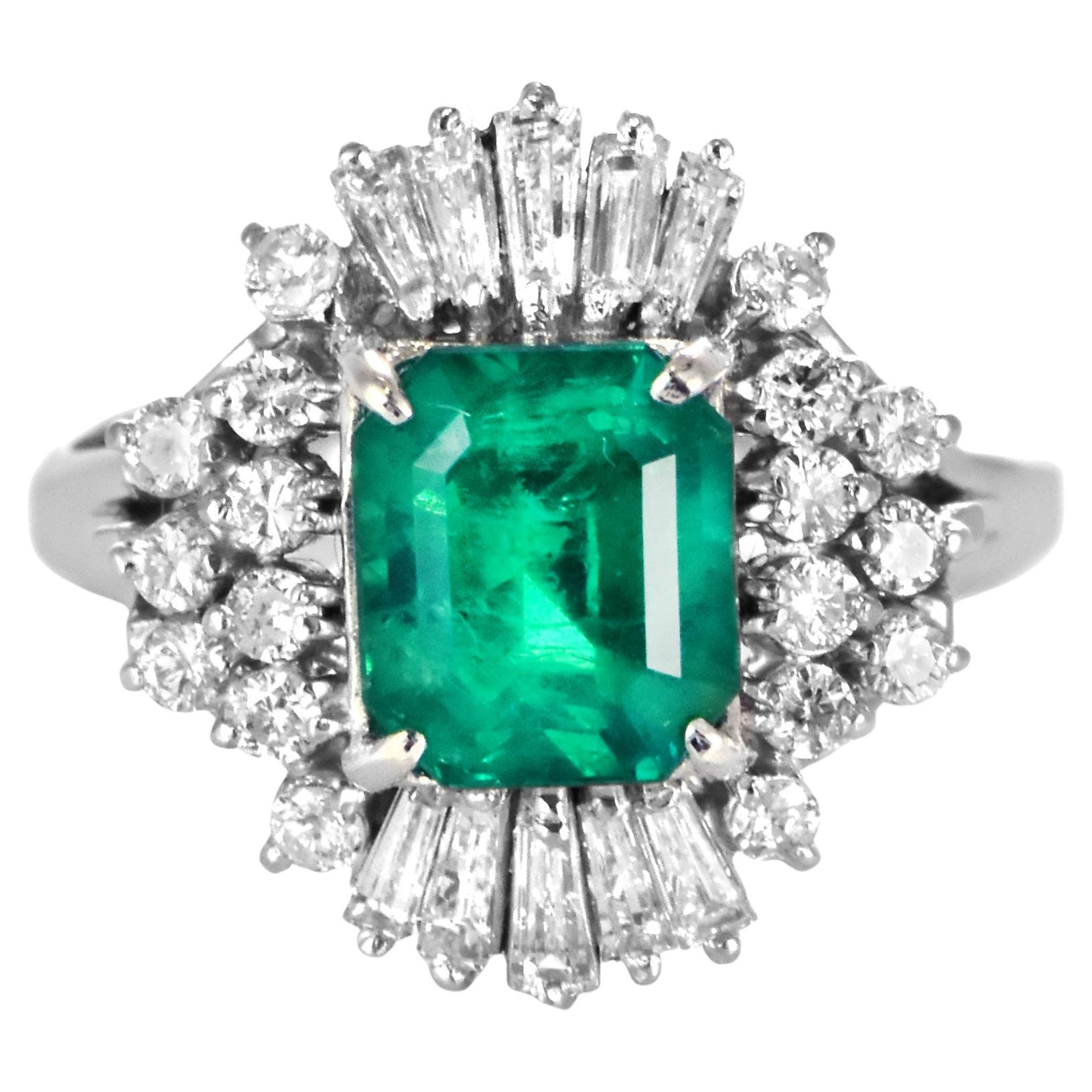 Anillo de esmeralda verde muzo colombiana de 1,90 quilates, certificado GRS y fabricado en platino
