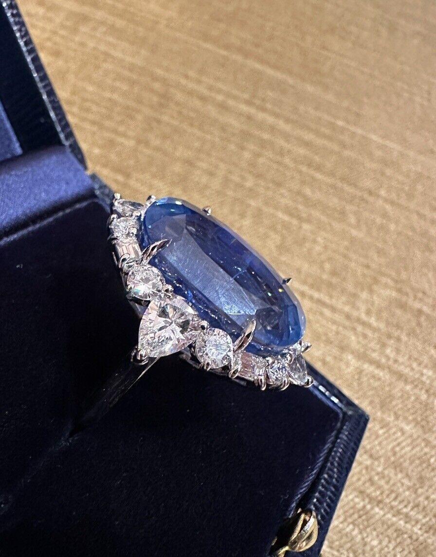 GRS Certified 19.17 carat Ceylon Sapphire 18k and 16k White Gold Diamond Ring In Excellent Condition For Sale In La Jolla, CA