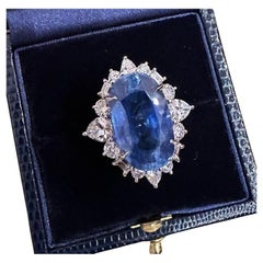 GRS Certified 19.17 carat Ceylon Sapphire 18k and 16k White Gold Diamond Ring