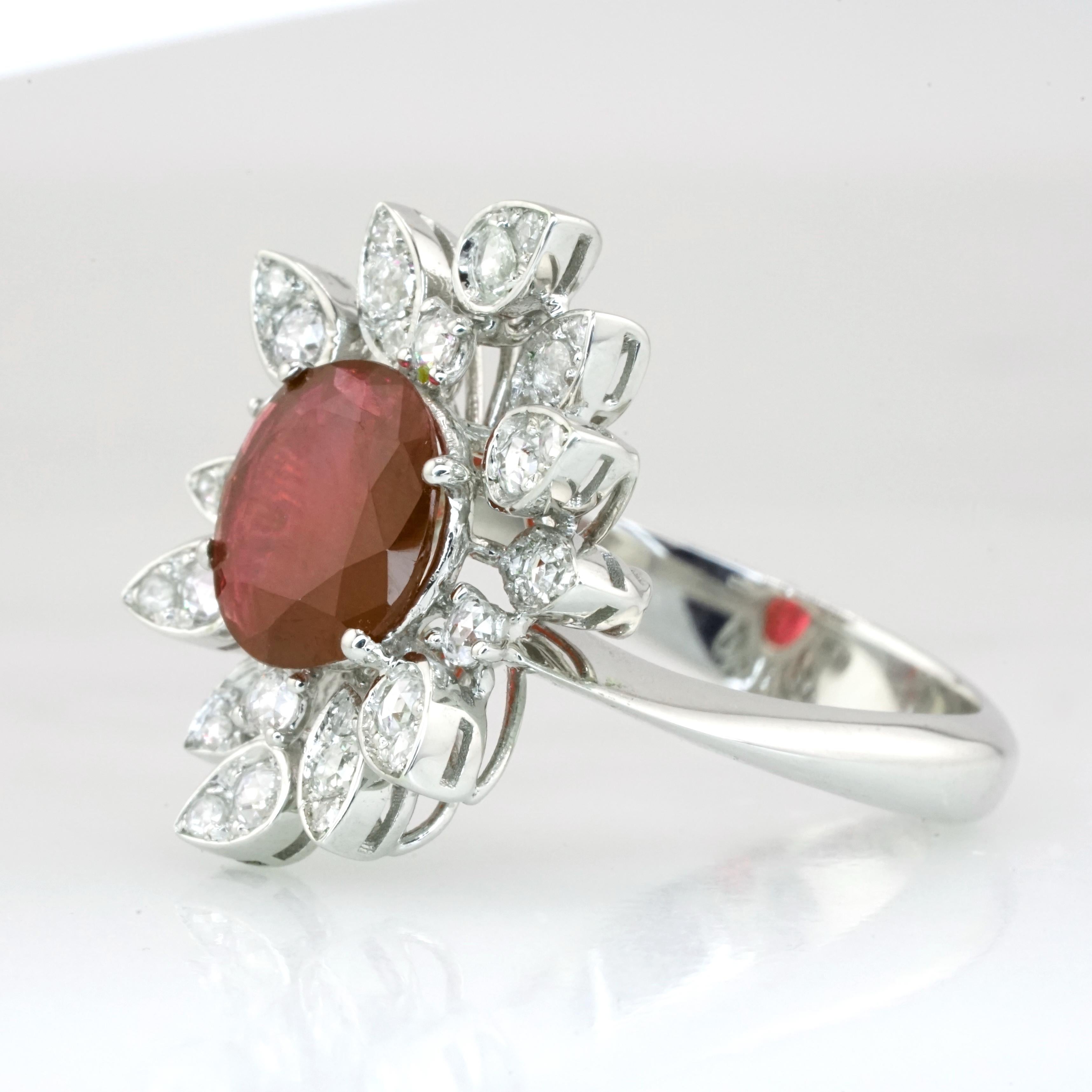 Contemporary GRS Certified 1.93 Carat Unheated Oval Burma Ruby 18K White Gold Ring For Sale