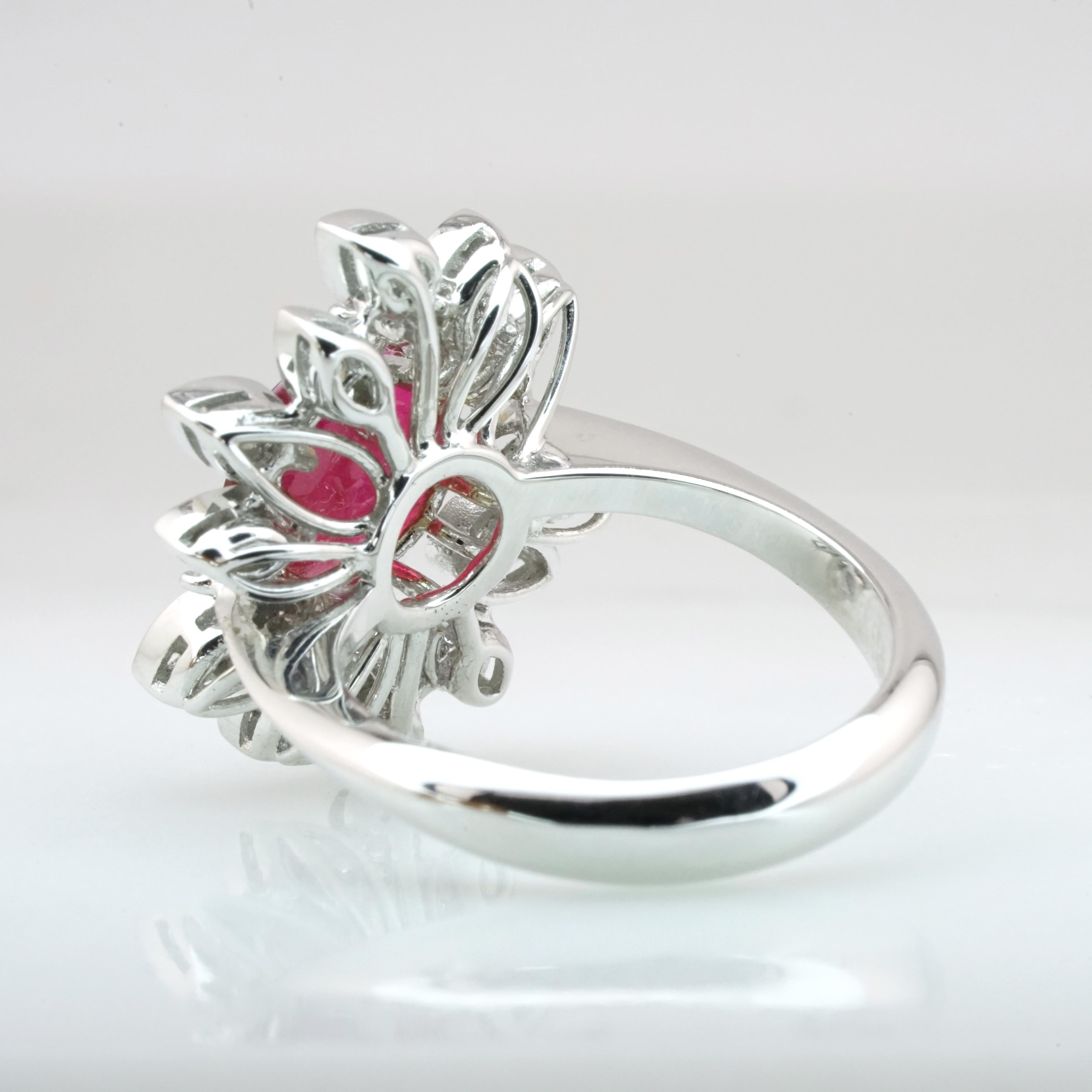Oval Cut GRS Certified 1.93 Carat Unheated Oval Burma Ruby 18K White Gold Ring For Sale