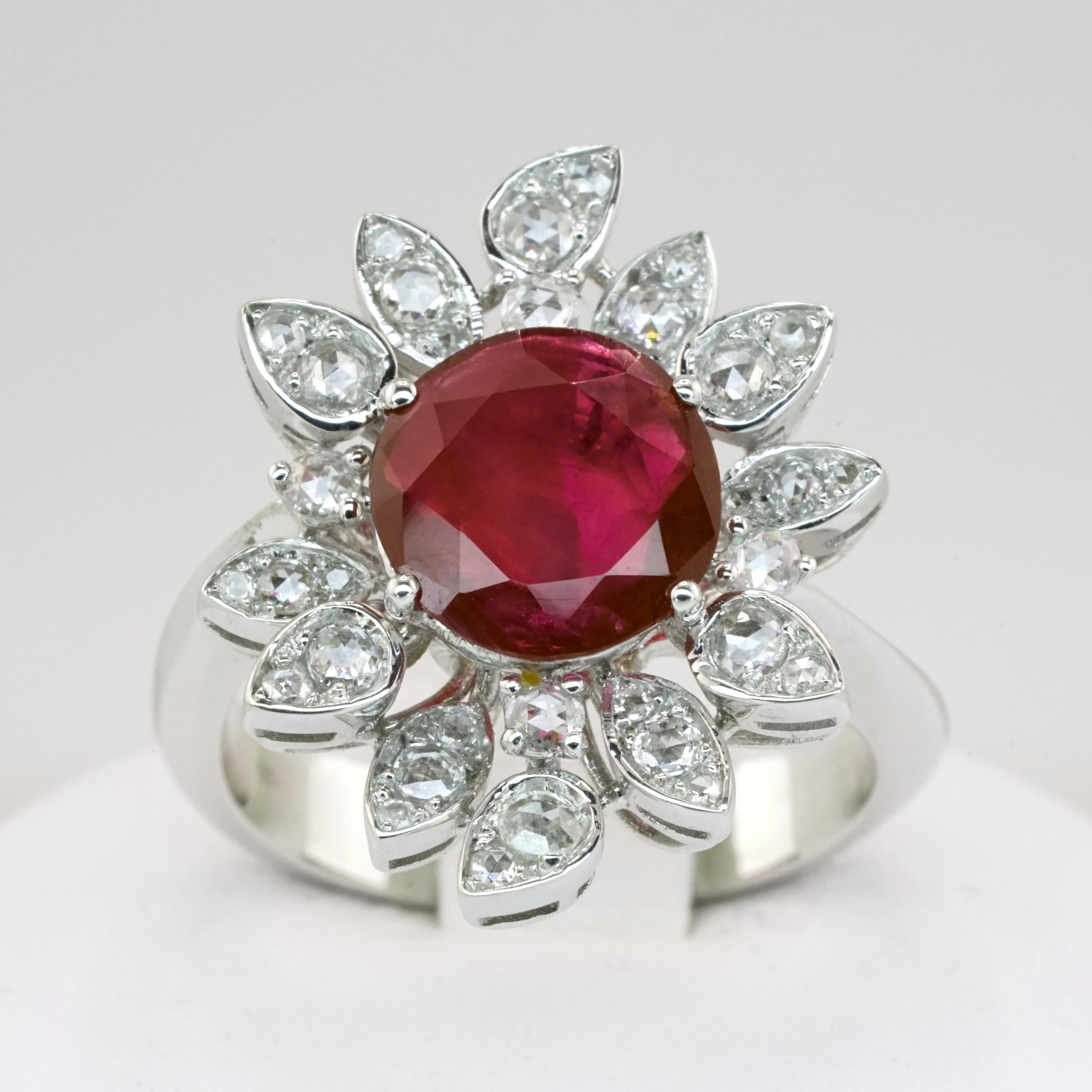 Women's GRS Certified 1.93 Carat Unheated Oval Burma Ruby 18K White Gold Ring For Sale