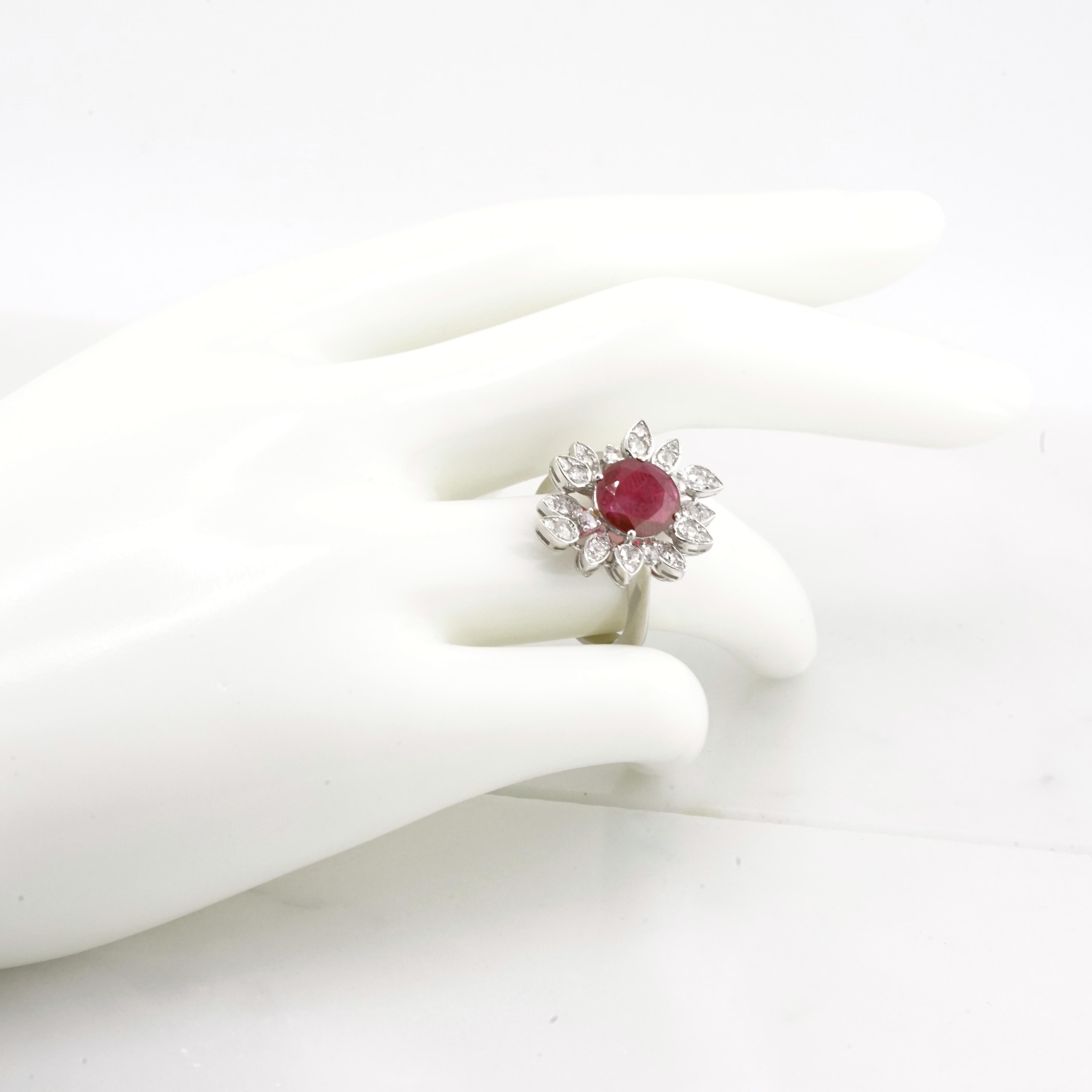 GRS Certified 1.93 Carat Unheated Oval Burma Ruby 18K White Gold Ring For Sale 1