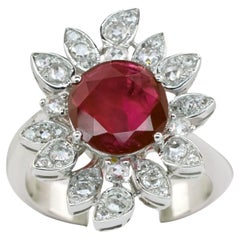 GRS Certified 1.93 Carat Unheated Oval Burma Ruby 18K White Gold Ring