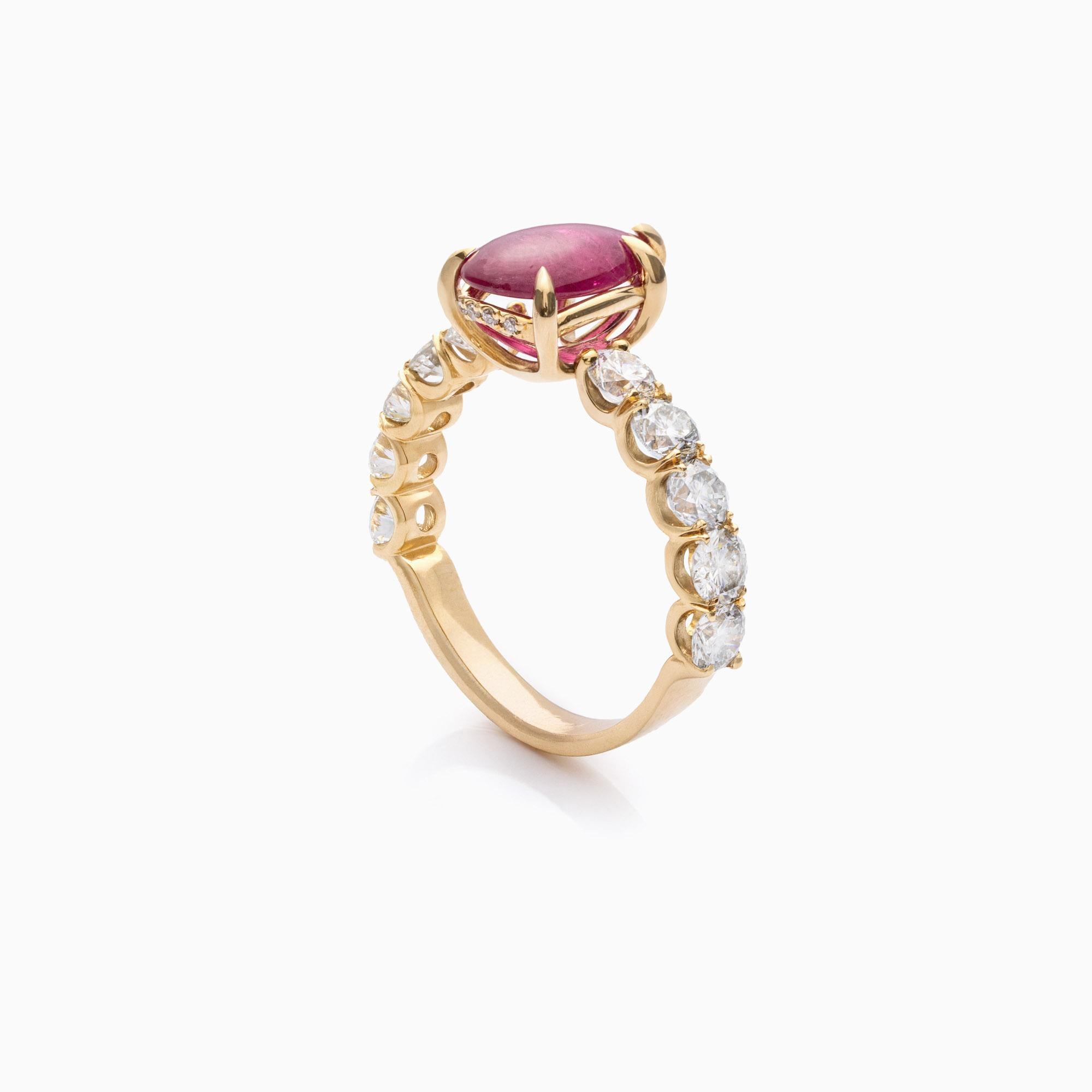 Artisan Bague en or jaune 14 carats certifiée GRS avec rubis de 1,94 carat et diamant de 1,74 carat en vente