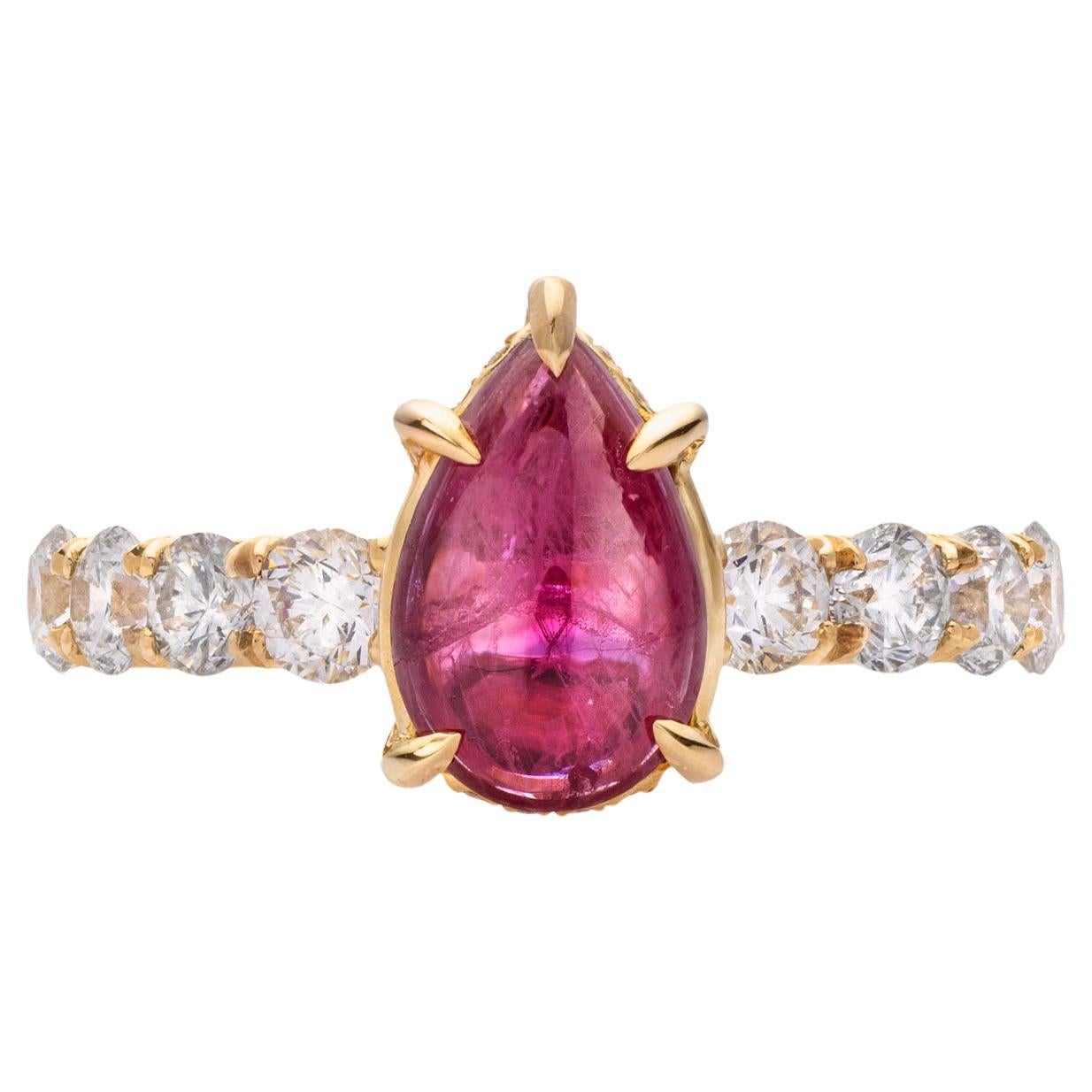 Bague en or jaune 14 carats certifiée GRS avec rubis de 1,94 carat et diamant de 1,74 carat en vente