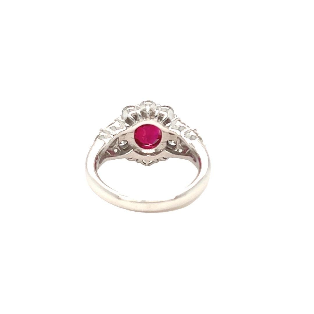 GRS Certified 1.95 Carat Pigeon's Blood Burmese Ruby and Diamond Platinum Ring In New Condition For Sale In beverly hills, CA