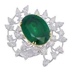 GRS Certified 19.62 Carats Zambian Emerald & Diamond Cocktail Ring