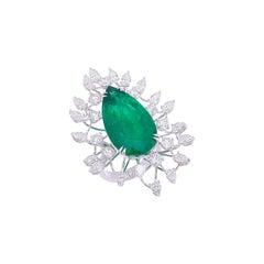 GRS Certified 19.62 Carats Zambian Emerald & Diamond Cocktail Ring