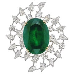 GRS Certified 19.62 Carats Zambian Emerald & Diamond Cocktail Ring