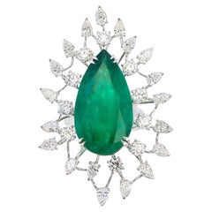 GRS Certified 19.62 Carats Zambian Emerald & Diamond Cocktail Ring