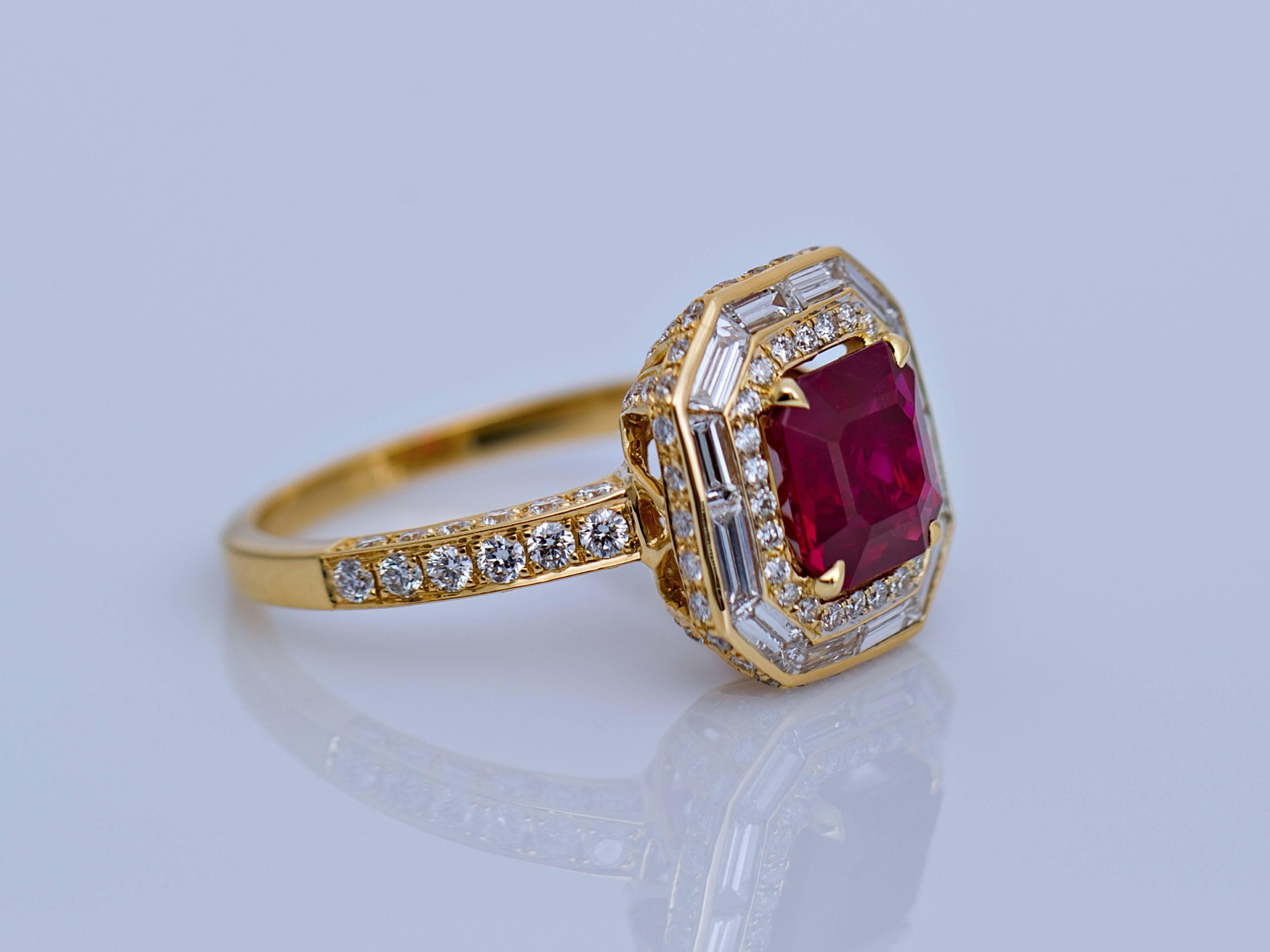 GRS Certified 1.98 Carat Burma Ruby Ring In New Condition In New York, NY