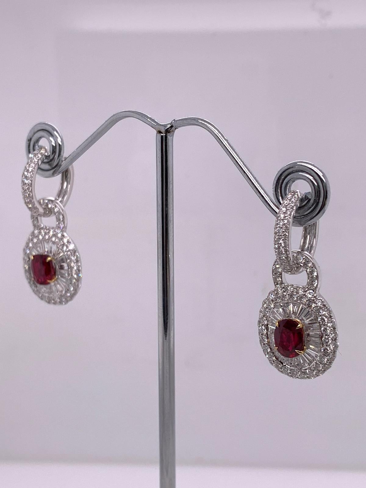 GRS Certified 2 Carat Burmese No Heat Pigeon Blood Ruby and Diamond Earrings In New Condition In Bangkok, TH