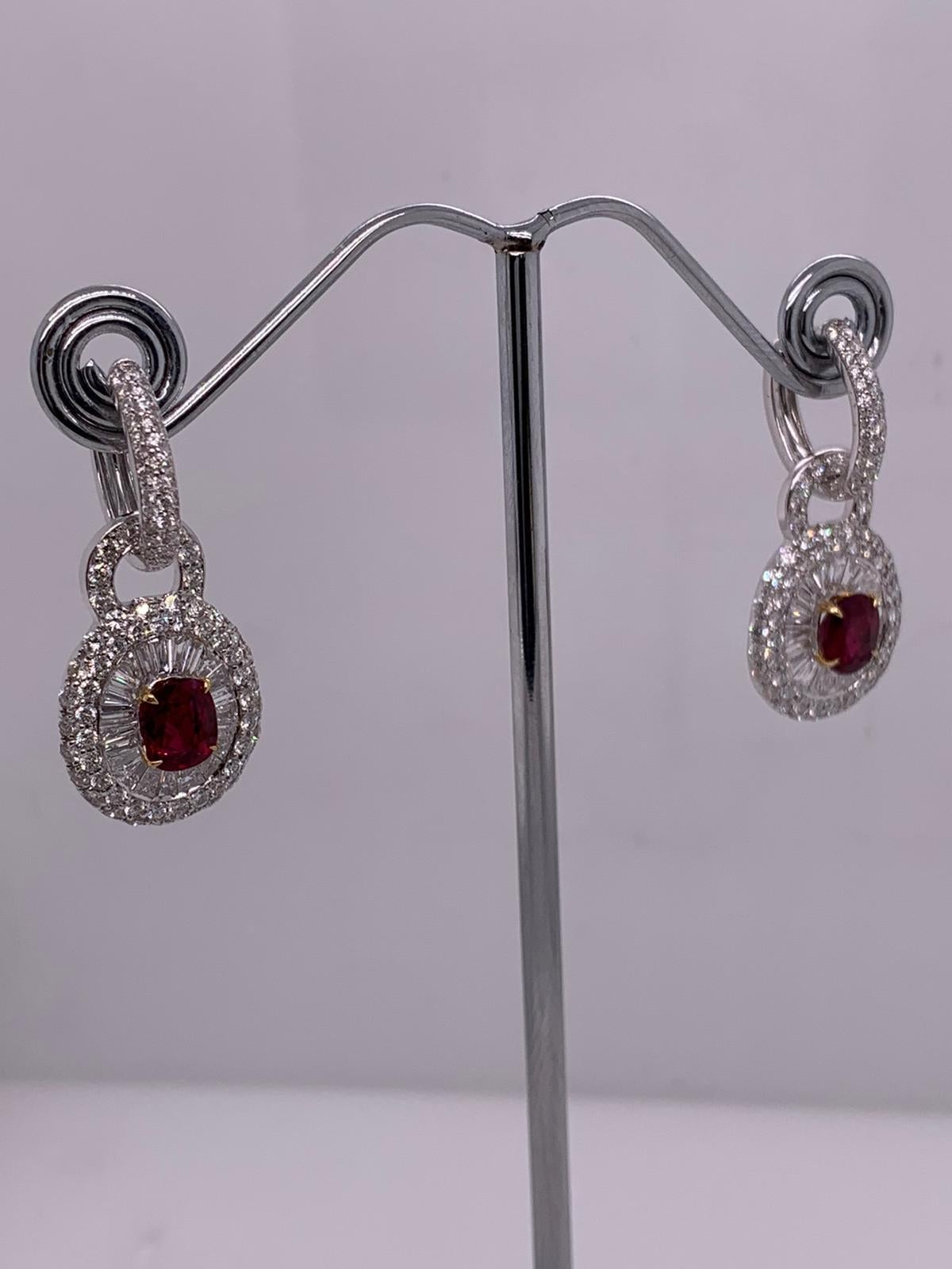 GRS Certified 2 Carat Burmese No Heat Pigeon Blood Ruby and Diamond Earrings 1